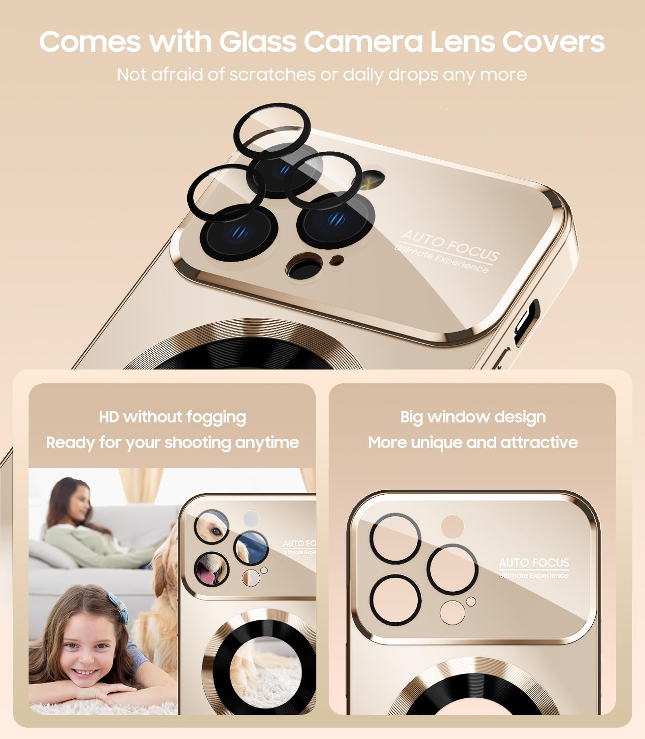 Magnetic for iPhone 13 Pro Max Case, Compatible with MagSafe, Built-in Camera Lens Protector, Logo View, Military Grade Drop Proof Phone Case Cover, Desert Titanium