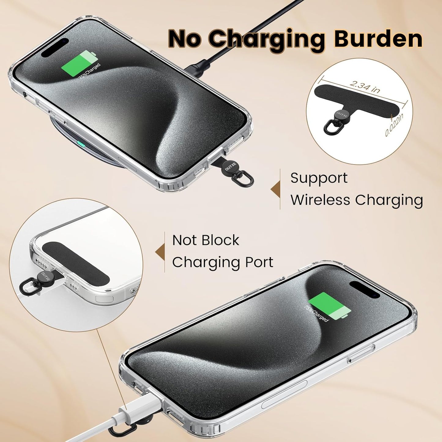 OUTXE Phone Tether Tab Rotatable 360°, 4 Pack Phone Lanyard Patch for Phone Strap Compatible iPhone & Other Cell Phone (Black)