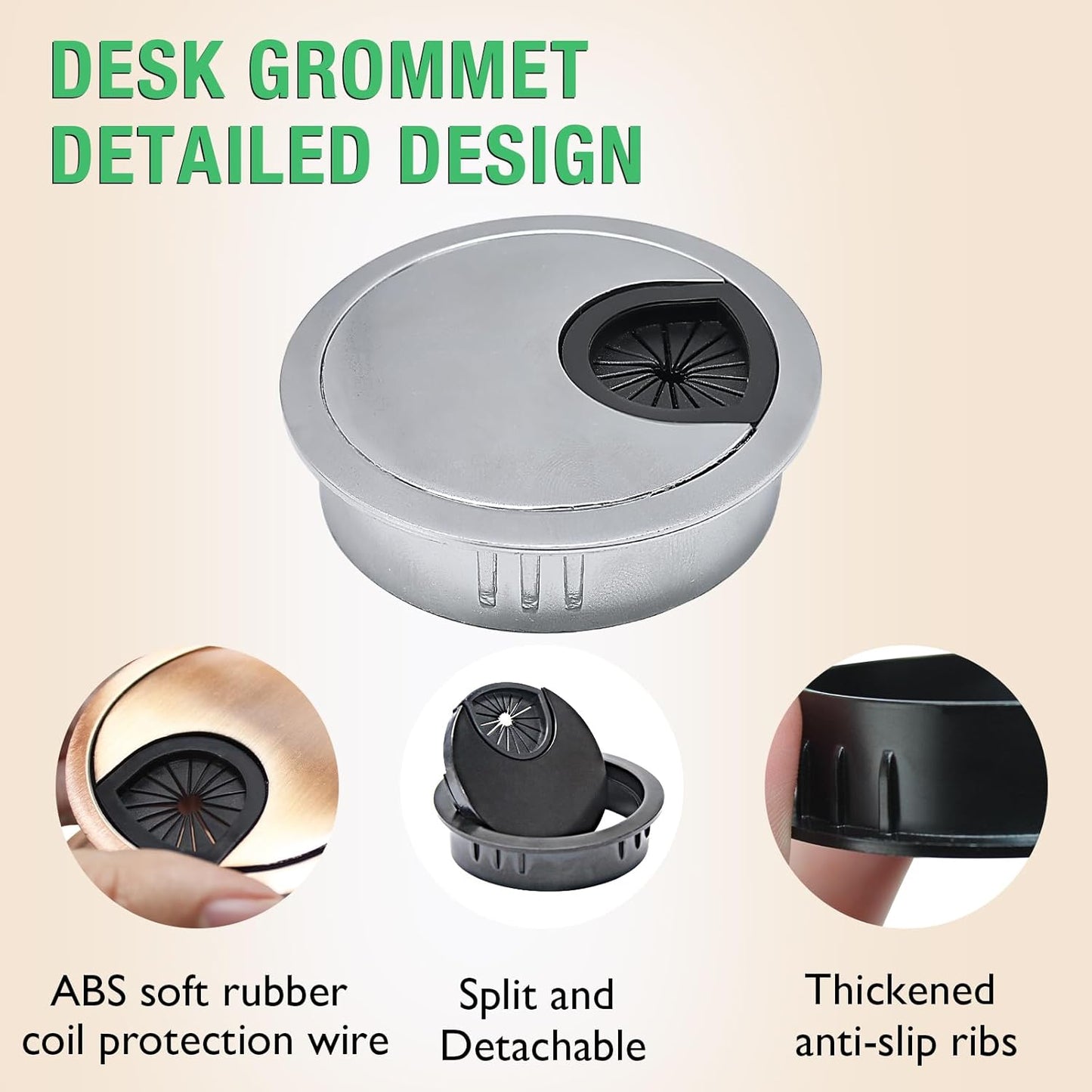 2 Pcs Desk Grommet 2-1/16" / 53 mm, Desk Cord Hole Cover, Cable Grommet Metal Zinc Alloy Materilal, Desk Hole Grommet for Home & Office Pc, Detachable Cable Cord Organizer-Copper Red