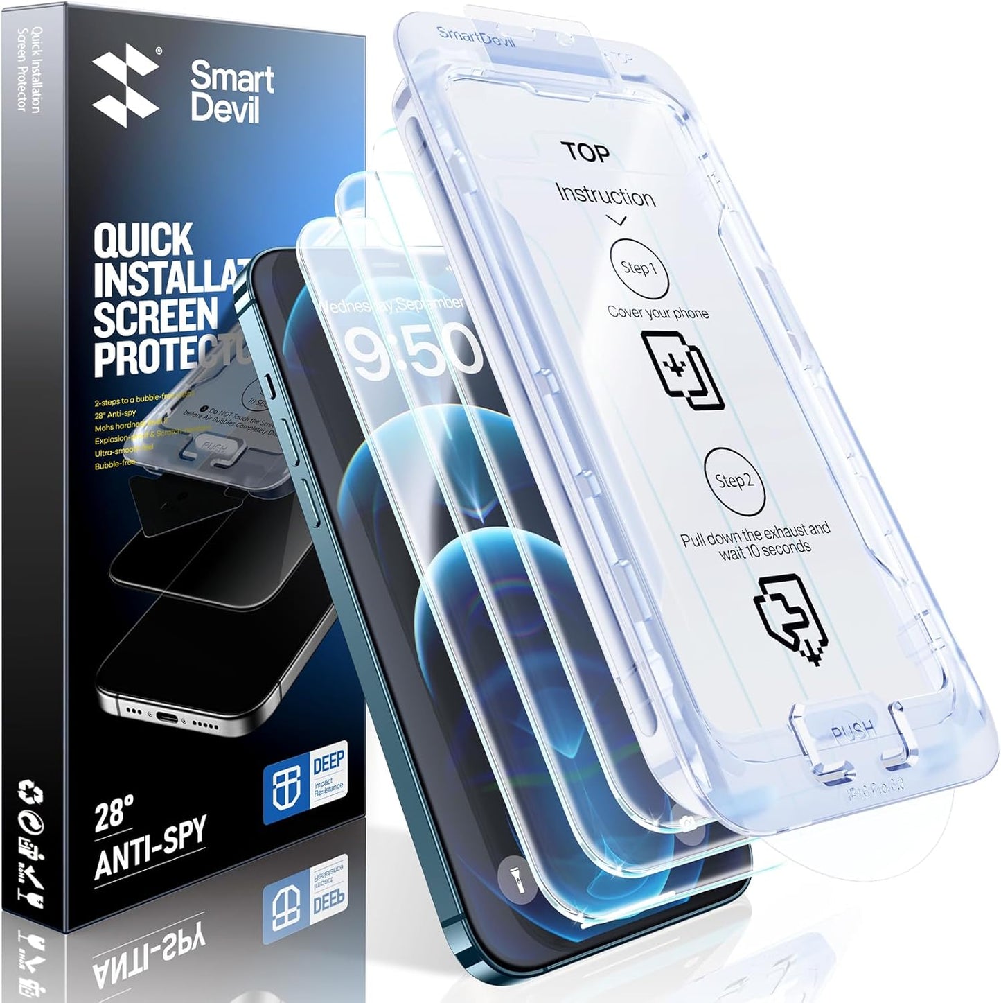 SMARTDEVIL 2 Pack Screen Protector for iPhone 12 / iPhone 12 Pro (6.1 Inch) Tempered Glass, HD Clear Film, Easy Installation, Dust-Free & Bubble-Free