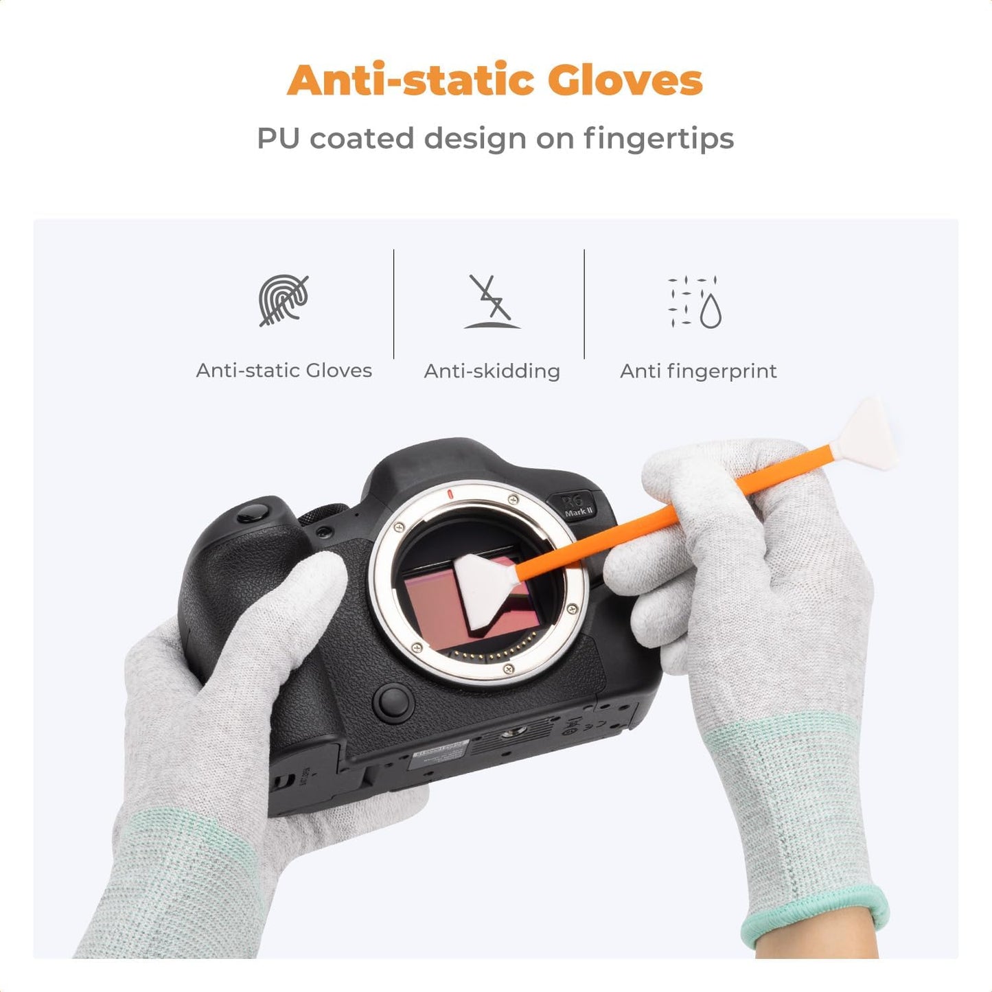 K&F Concept Full Frame Sensor Cleaning Kit, Mirrorless Camera Cleaner Kit - 20ml Sensor Cleaner, 10 X 24mm Double-Tipped Full Frame Sensor Cleaning Swabs & Gloves