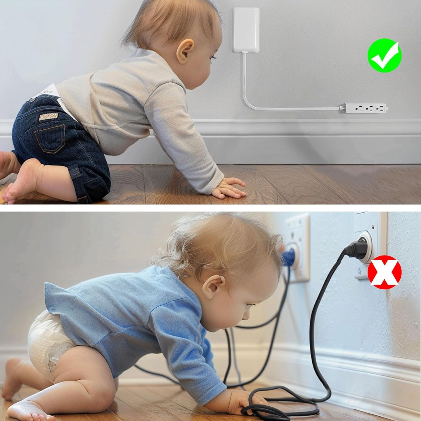 Flat Plug Power Strip 3FT - Ultra Thin Extension Cord White Wall Outlet Extender 3 Outlets with Baby Proofing Cover for Kitchen, Behind TV, Bedroom ETL Listed 13A 125V 1625W