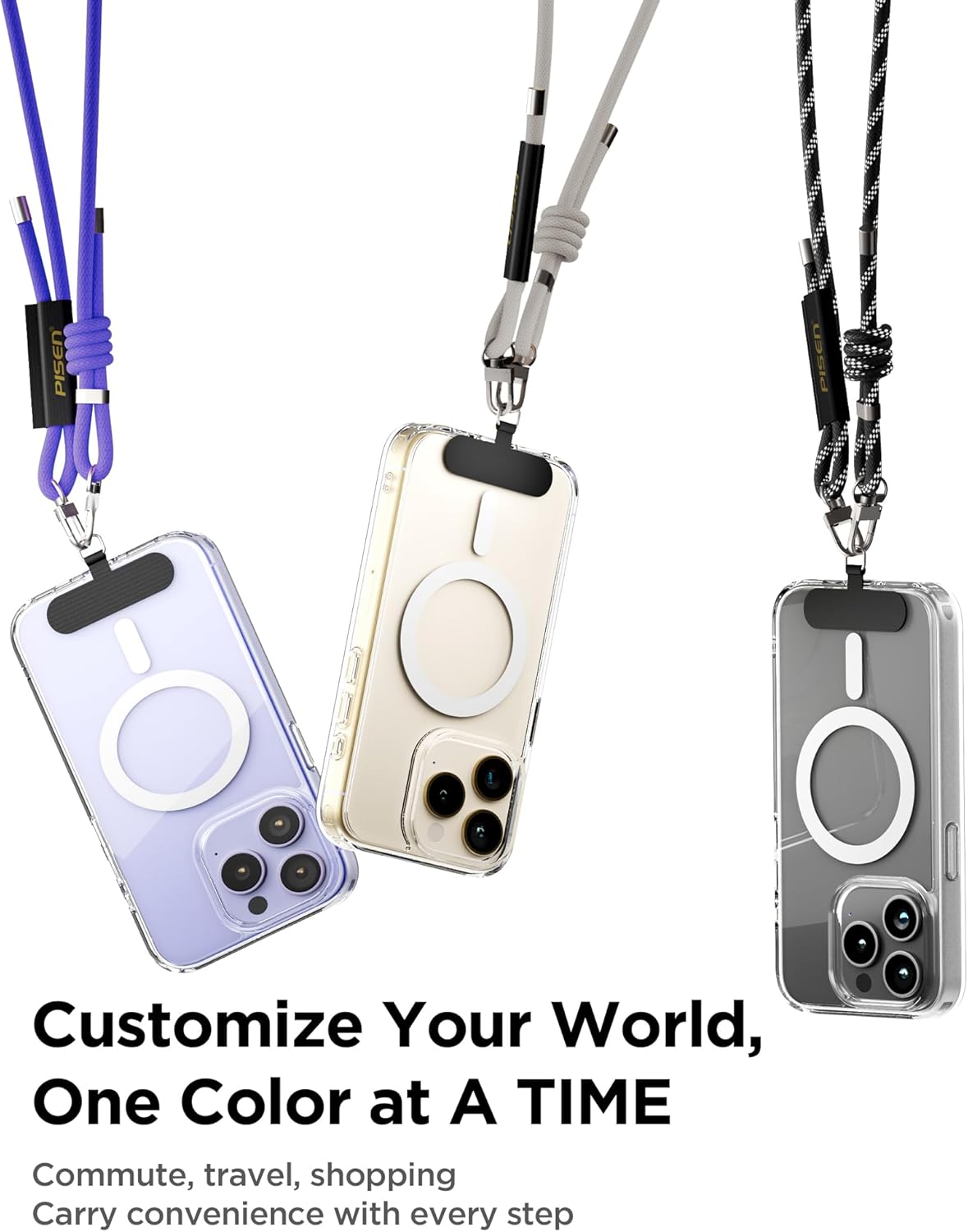 PISEN Phone Lanyard - Cell Phone Crossbody Lanyards with Adjustable Nylon Neck Strap with Lock Buckle & Phone Tether Patches