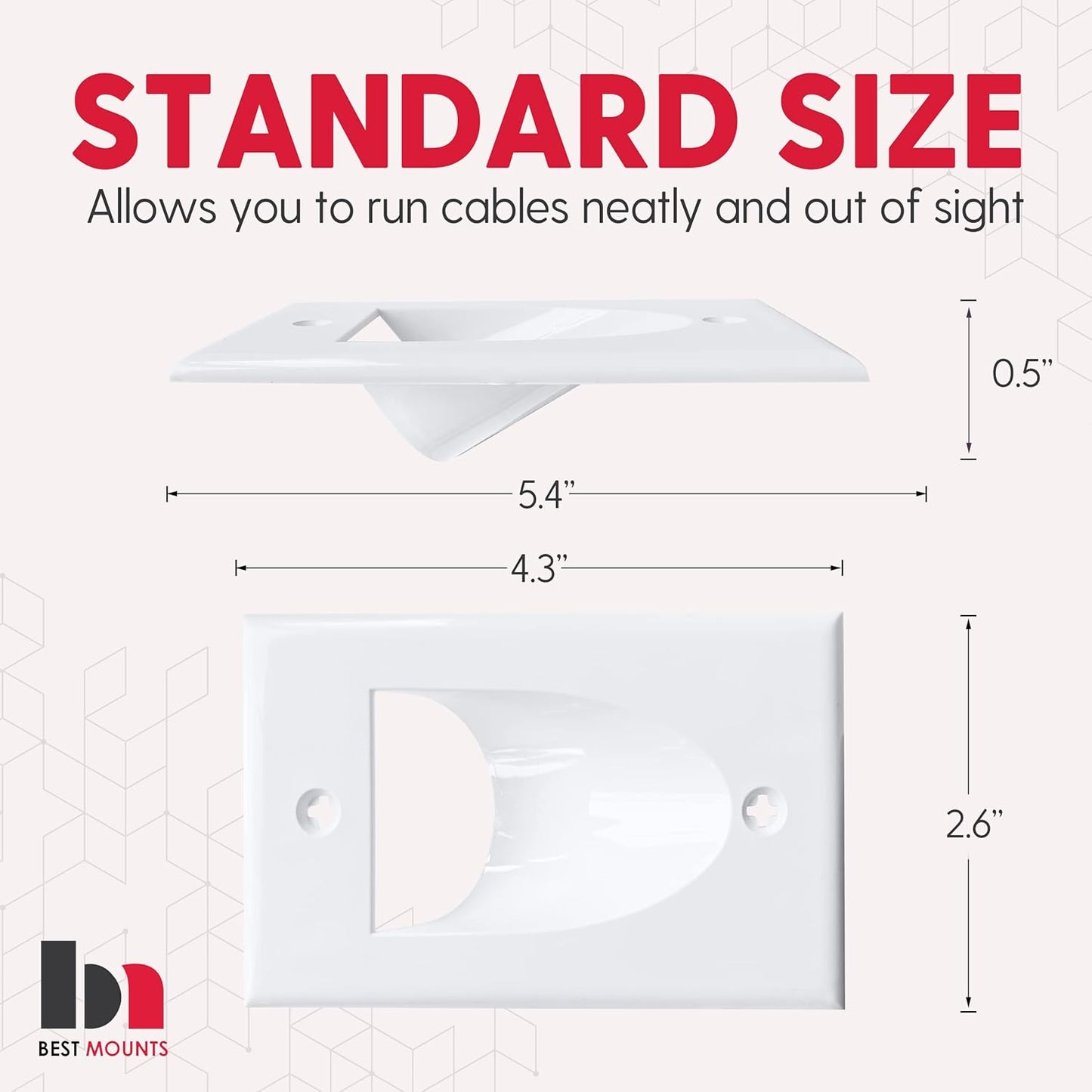 BestMounts - 2 Pack Inner Nose Behind Wall Cable Management TV Cord Hider for Wall Mounted TV - Single Gang Low Voltage Recessed Wall Plates Cable Pass Through for Wires, HDTV, HDMI (White)