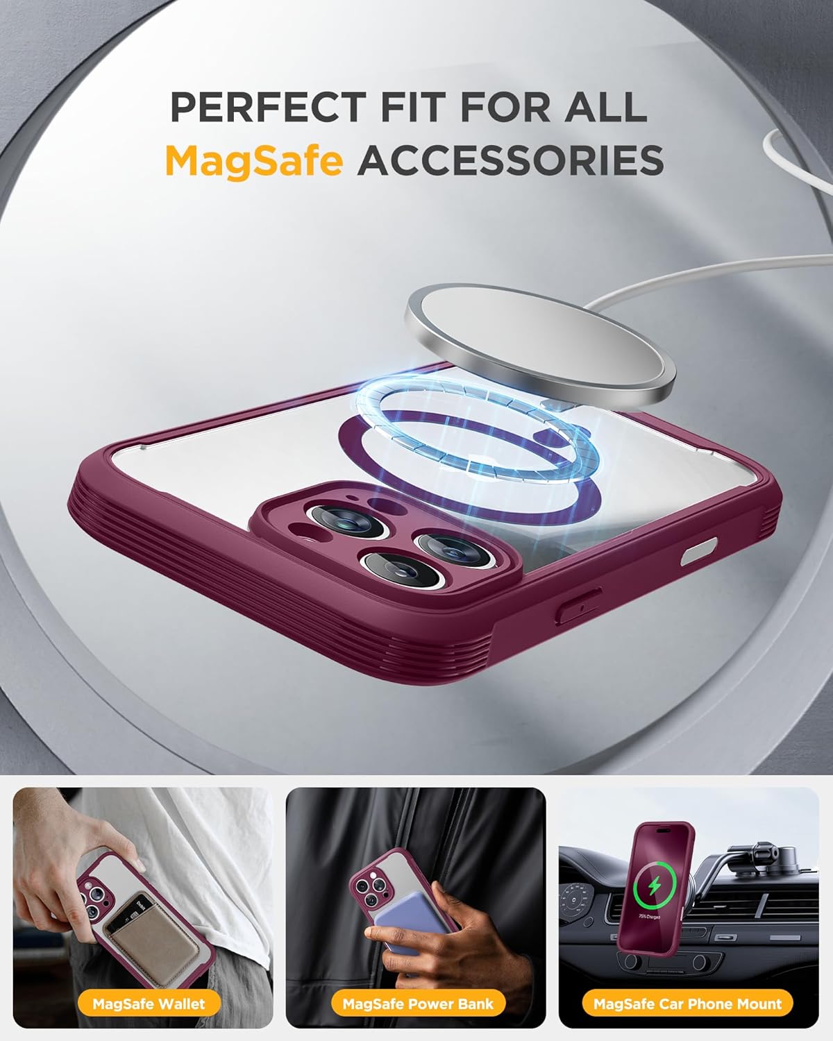 Miracase for iPhone 16 Pro Max Case 6.9'', [Bubble Free] Full-Body Bumper Phone case with Built-in Full Glass Screen &Lens Protector,Compatible with MagSafe,Drop Proof 16 Pro Max Cover,Plum