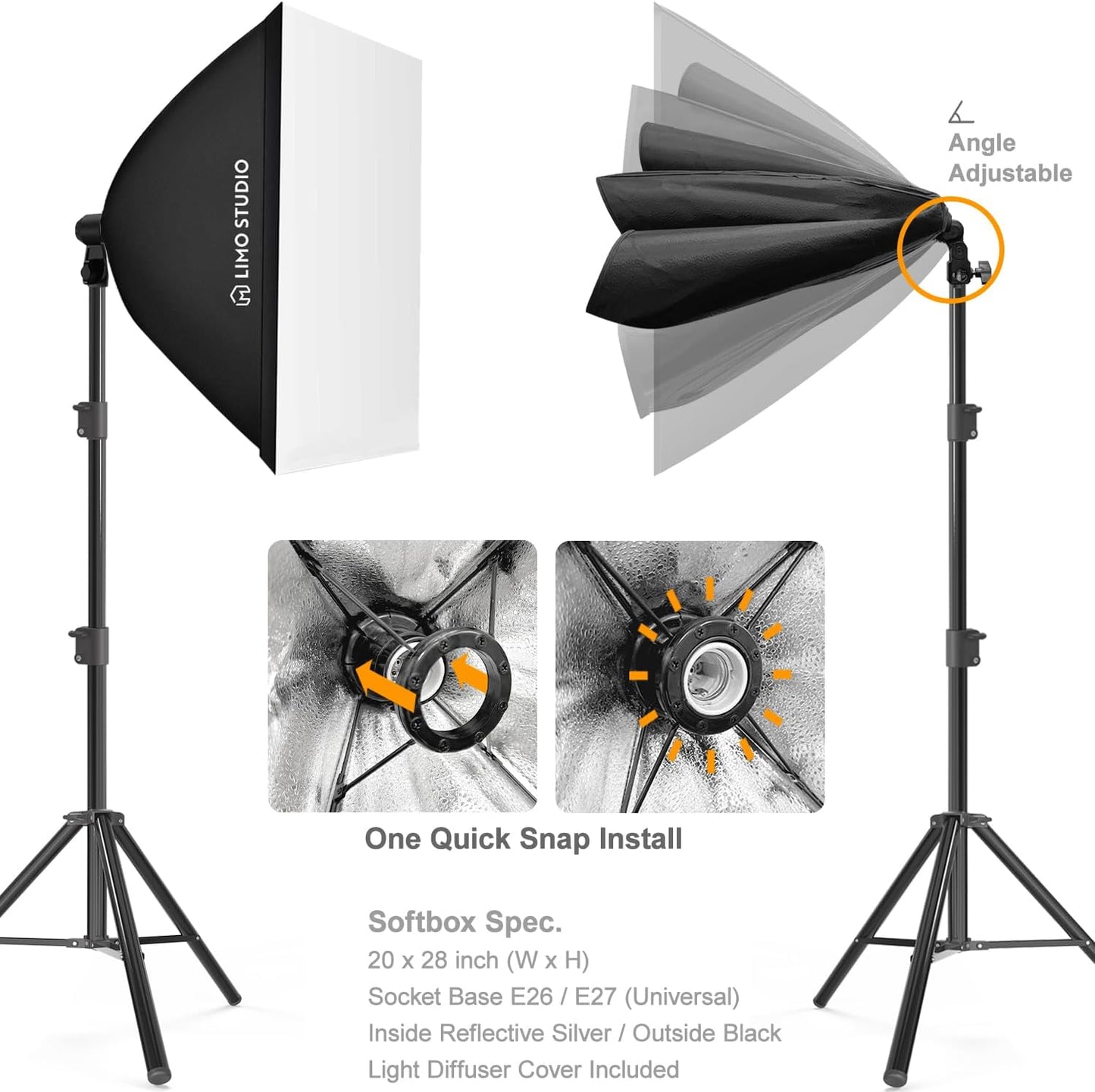 LimoStudio (LED Super Bright) 1600W Output Remote Control, 20 x 28 inch Softbox Continuous Lighting Kit, 3000K-6500K Adjustable Color Temperature, 7600 Lumen, CRI>95, Soft Box Light Diffuser, AGG3431