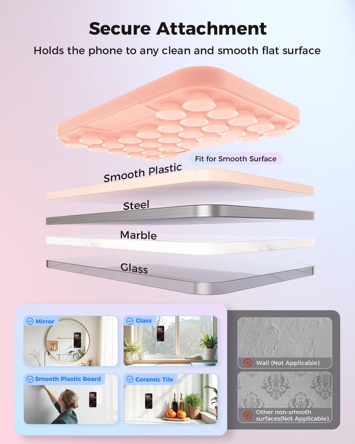 SUPERONE Magnetic Suction Phone Mount for MagSafe Case, Silicone Octo Cup Buddy Sticky Phone Grip Holder for iPhone 16/15/14/13/12 Series, Removable Hands-Free Selfie/Video for TikTok & Instagram-Pink