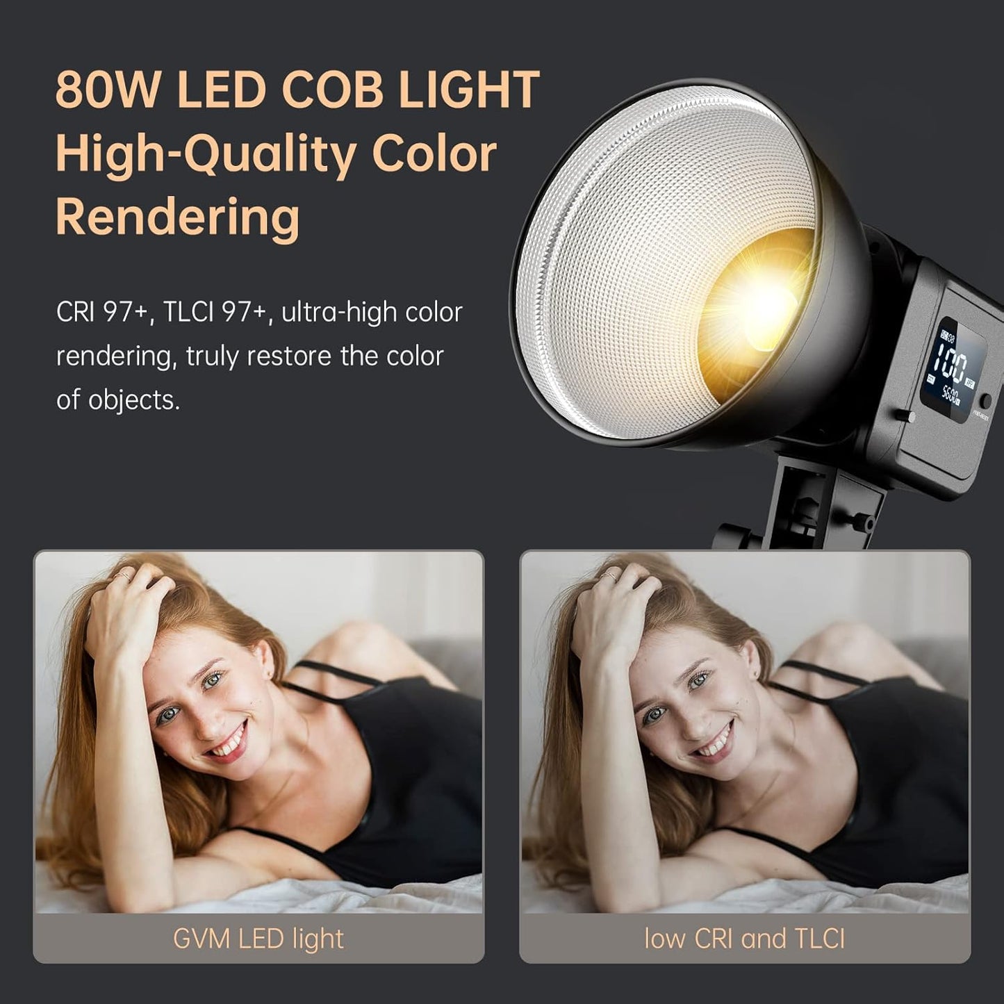 GVM Great Video Maker GVM 80W Bi-Color COB Video Light Kit, 2700K~7500K Continuous Lighting for Photography with Bowens Mount Softbox&Stand, 8 Effects Support AC Adapter & NP Battery