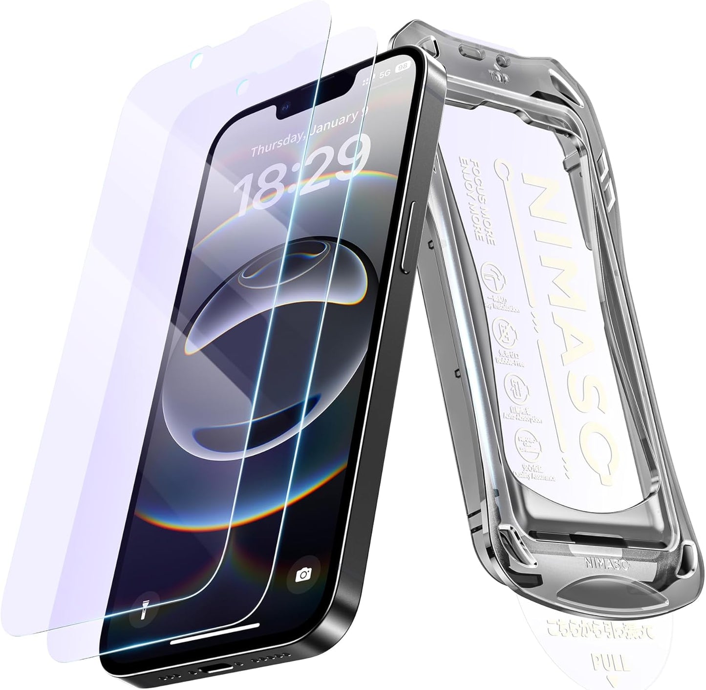 NIMASO for iPhone 16e/13 Pro/13/14 Screen Protector, 2 Pack Anti Blue Light Tempered Glass Screen Protector for iPhone 16e, Automatic Dust Removal, Instant Installation (6.1 inches)