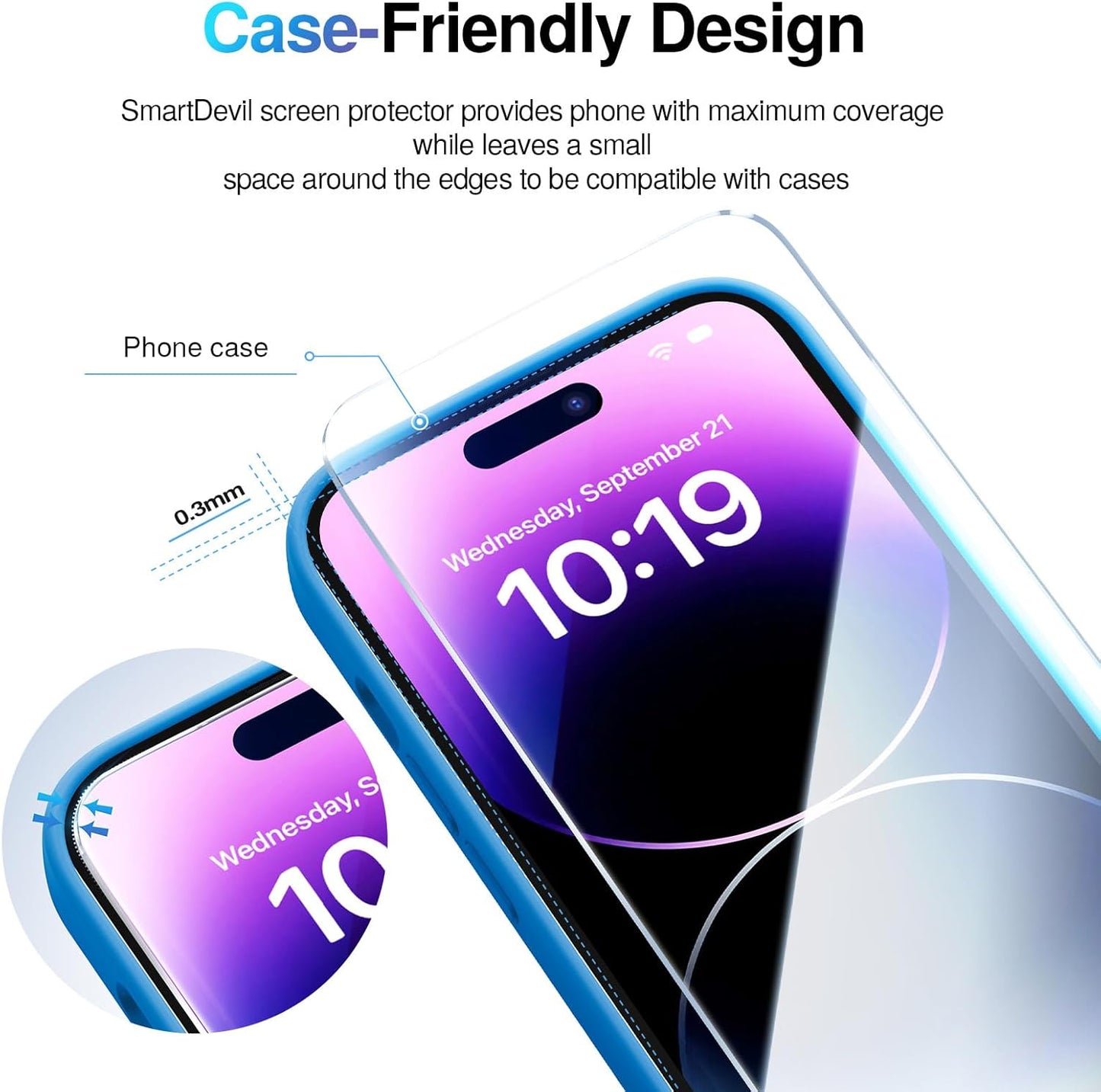 SMARTDEVIL 2 Pack Screen Protector for iPhone 14 Pro(6.1 Inch) Tempered Glass, HD Clear Film, Easy Installation, Dust-Free & Bubble-Free