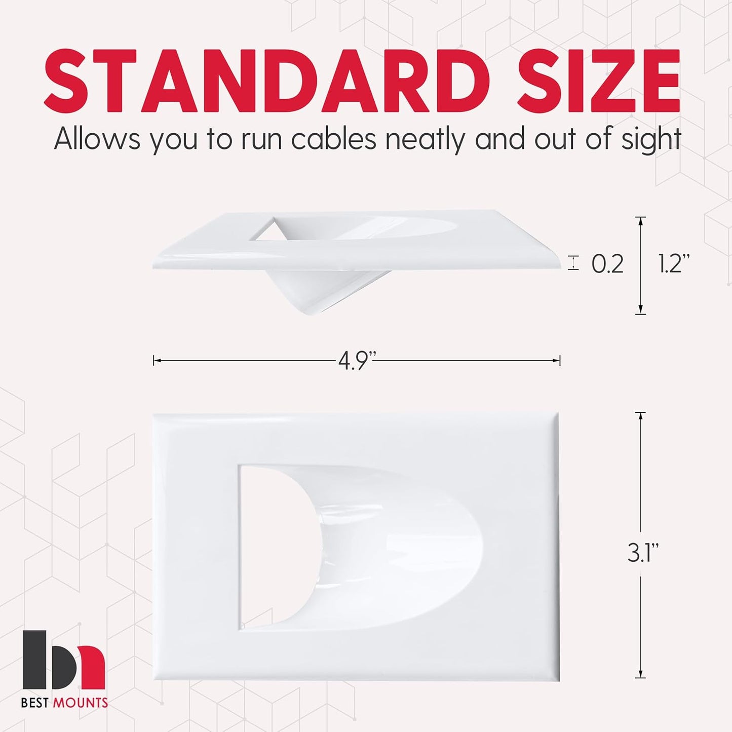 BestMounts - 1 Pack In Wall Cable Management 1-Gang Recessed Snap-ON Low Voltage Cable Plate with Mounting Bracket ETL Listed (White, Inner nose)