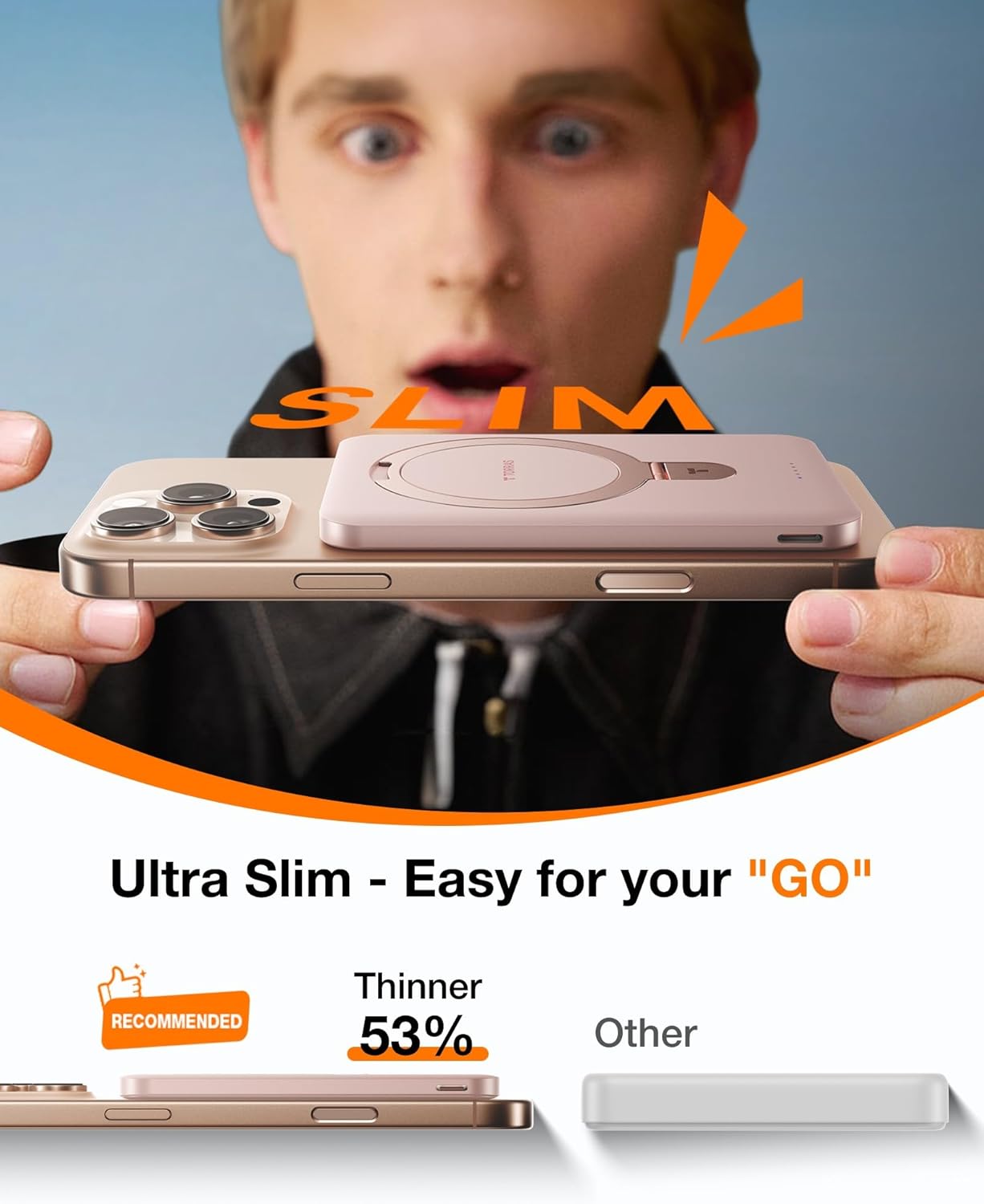 TORRAS 0.45" Slim Magnetic Portable Charger Power Bank for iPhone 5000 mAh 22.5W PD Fast Charging Wireless Battery Pack O Stand Compatible with Magsafe, i Phone 16 Pro Max, Pro,15,14,13,12, Rose Gold