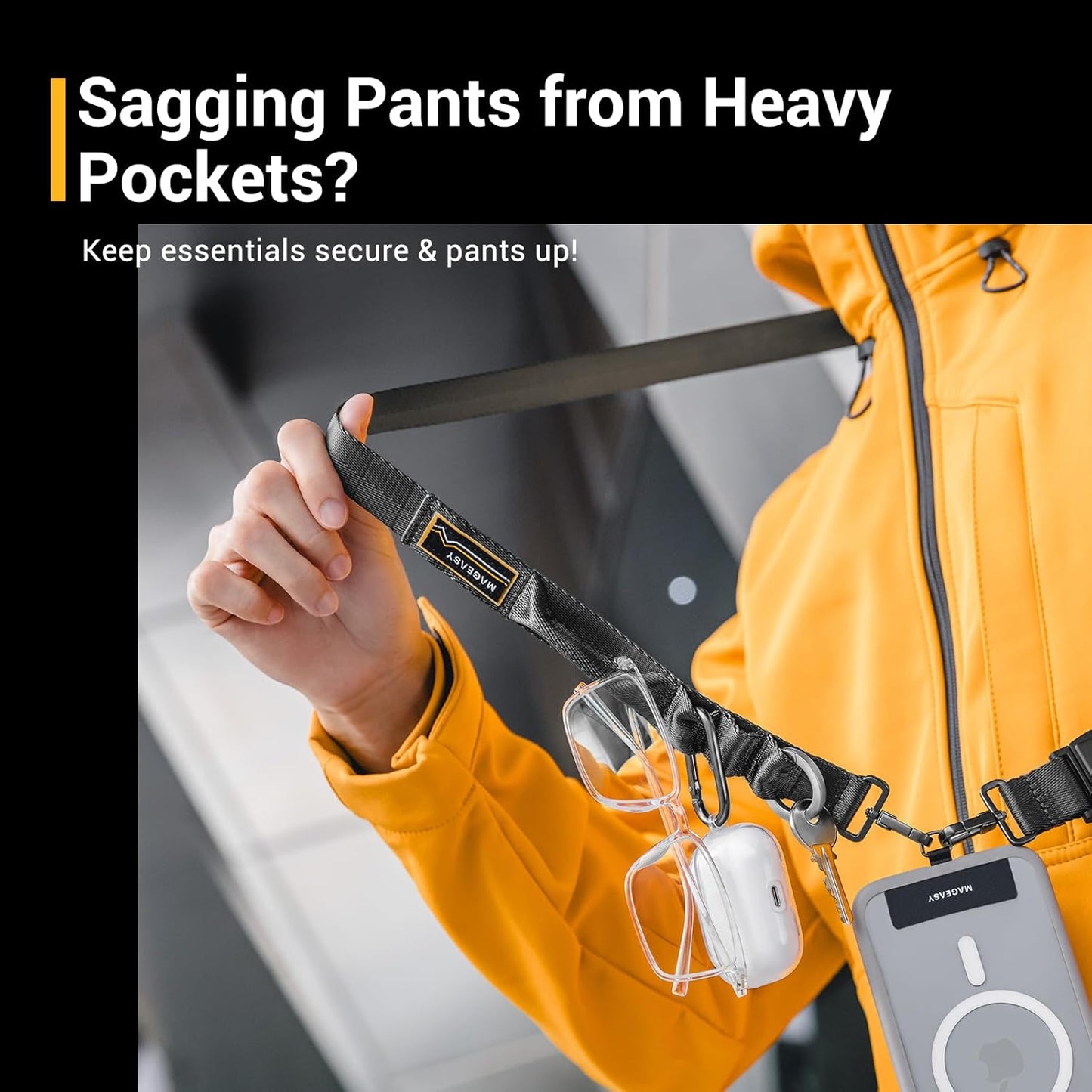 MAGEASY Universal Cell Phone Lanyard - Crossbody Phone Strap for iPhone 16 Pro Max & Most Smartphones, Magnetic Quick-lock System, for Men & Women | Utility (Starlight)