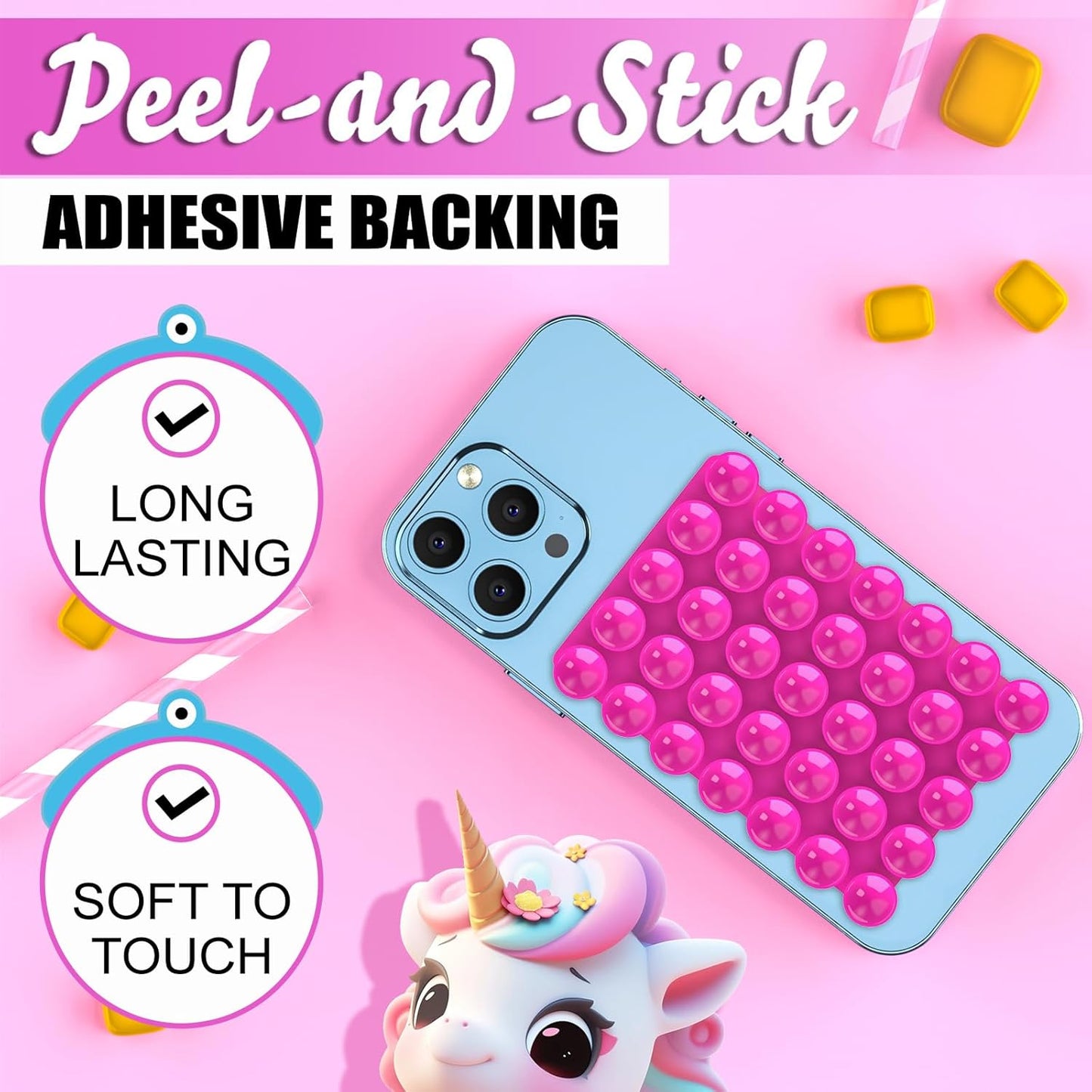 2024 Upgrade 2PCS Silicone Suction Cup Phone Case Adhesive Mount,Adhesive Grip, Sticky Suction Cup Phone Holder & Suction Phone case Holder TikTok & Selfies (Hot Pink, 5x7 Single Sided)