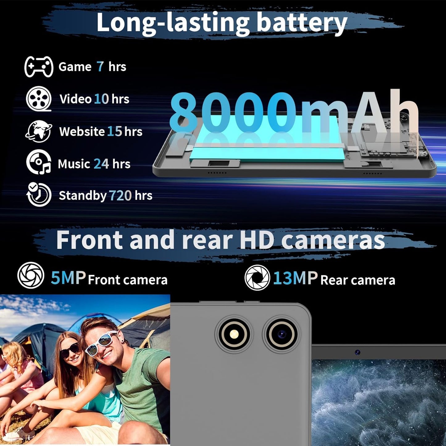 Android 15 Tablet, 26GB + 256GB (2TB Expandable), 10.1-inch Tablet with Keyboard, 8000 mAh Battery, BT 5.0, 5G WiFi, Widevine L1, 2-in-1 Tab with Mouse, Protective Case，Stylus (Black)