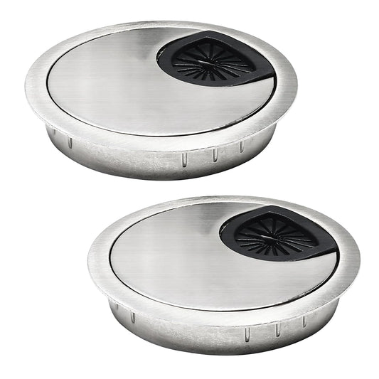2 Pcs Desk Grommet 3-1/8" / 80 mm, Desk Cord Hole Cover, Cable Grommet Metal Zinc Alloy Materilal, Desk Hole Grommet for Home & Office Pc, Detachable Cable Cord Organizer-Brushed Silver