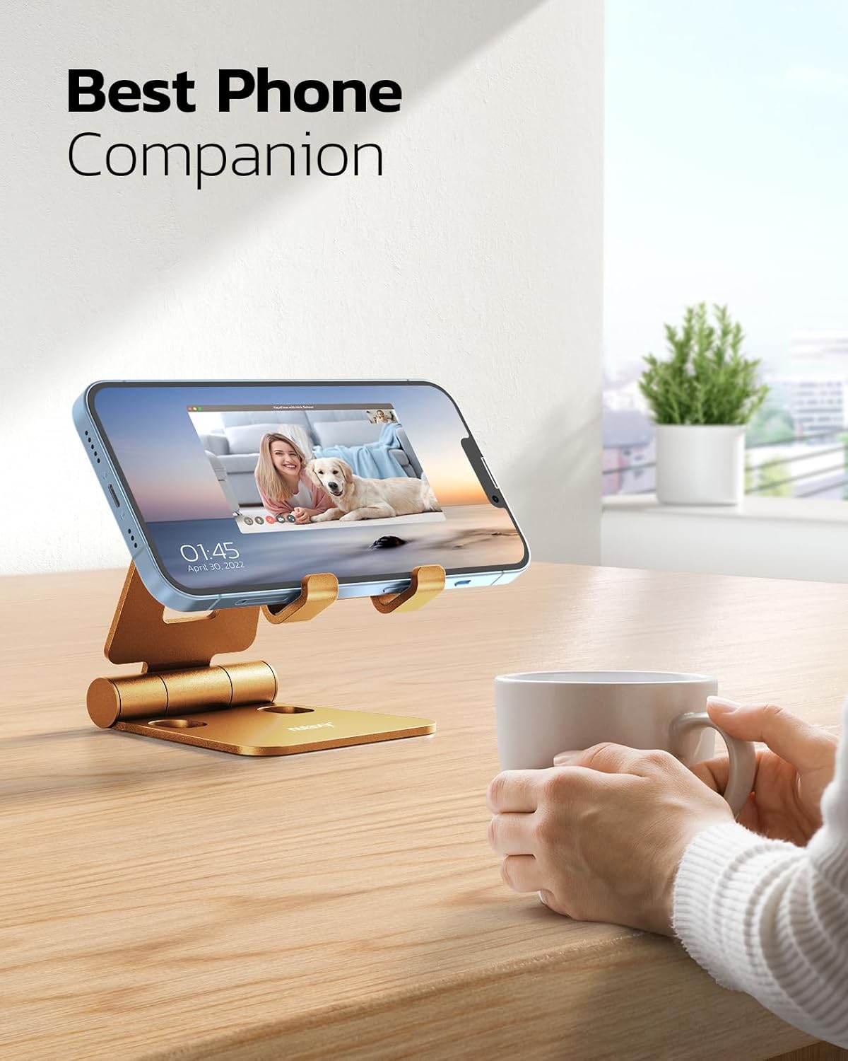 Nulaxy Dual Folding Cell Phone Stand, Fully Adjustable Foldable Desktop Phone Holder Cradle Dock Compatible with Phone 16 15 14 13 12 11 Pro Xs Xs Max Xr X 8, Nintendo Switch, All Phones - Orange