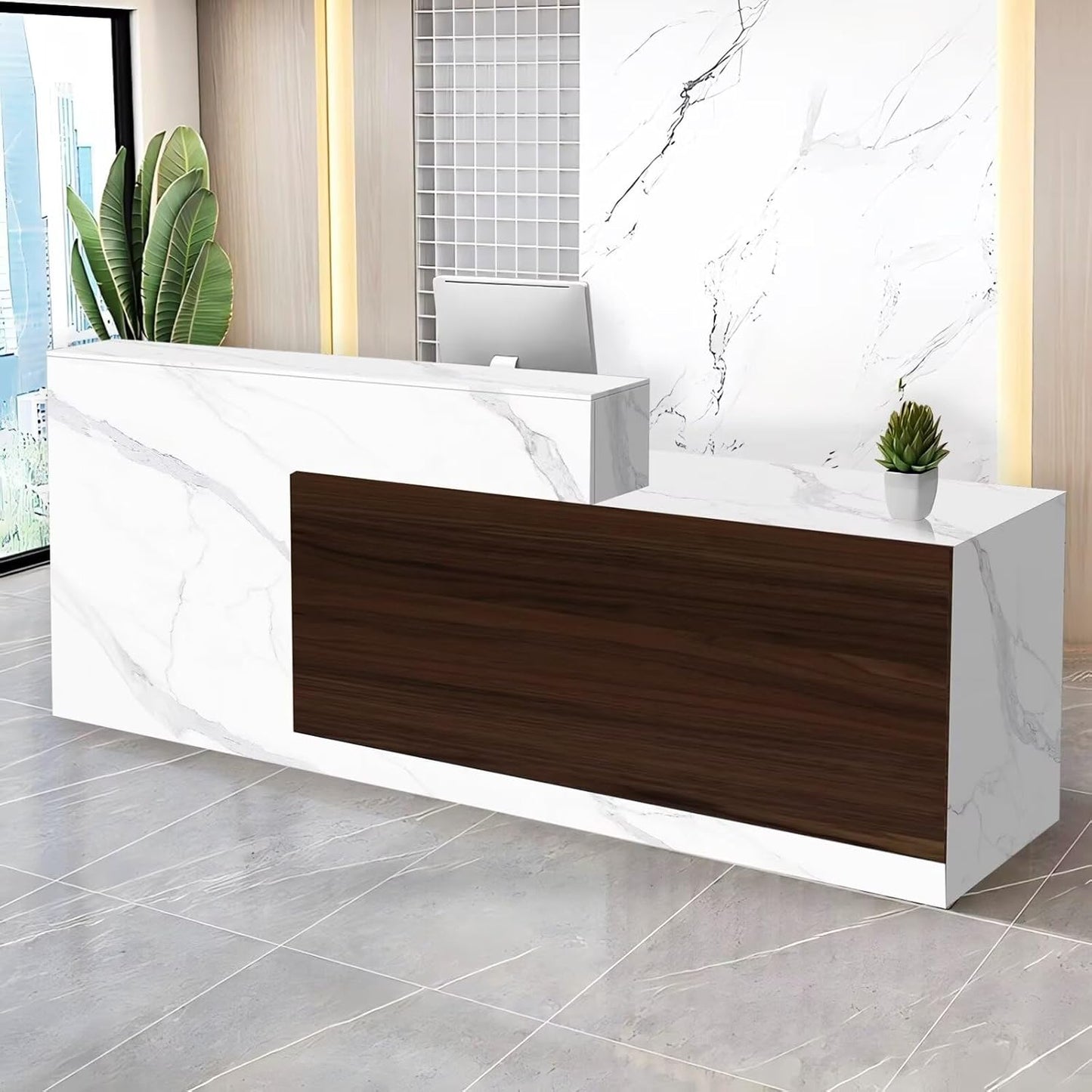 Reception Desk with Counter Modern Checkout Counter with Lockable Drawer Keyboard Tray Receptionist Desk for Office Salon Reception Table L Right 79inch/200cm