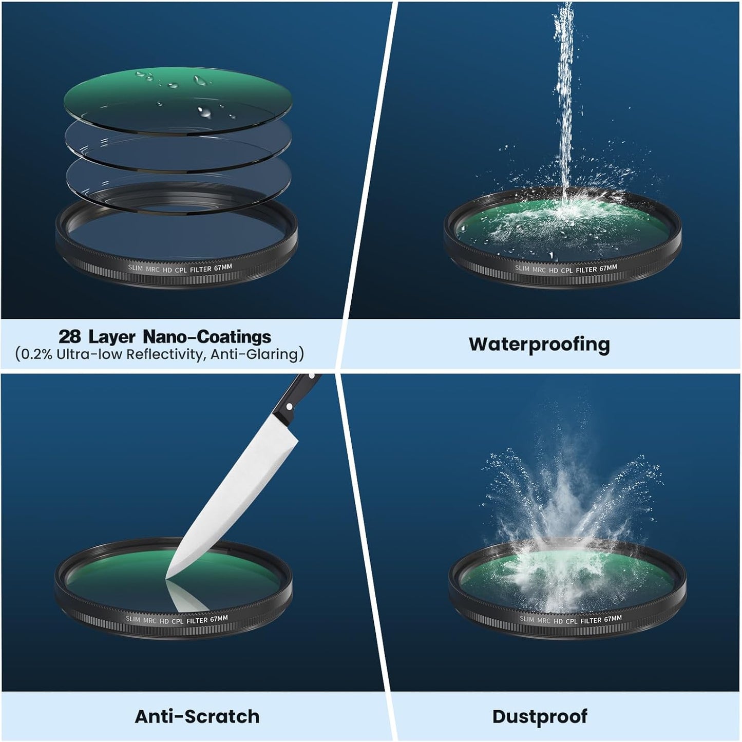 67mm CPL Filter for Phone/DSLR, HD Circular Polarizer Polarizing Filter with Universal Clip, Adapter Ring, Lens Attachment for iPhone 16 15 14 13 12 Samsung Galaxy Pixel and Other Smart Phones/Camera