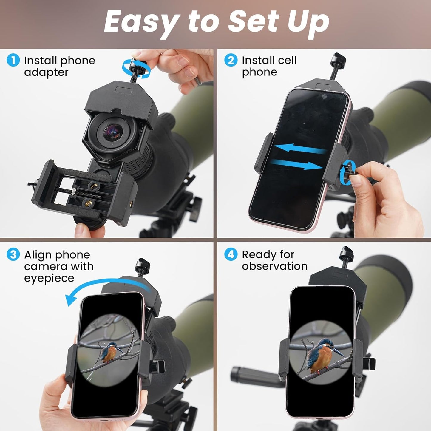 GOSKY Smartphone Adapter Mount Regular Size - Compatible with Binoculars, Monoculars, Spotting Scopes, Telescope, Microscopes Fits almost all Smartphones on the Market Record Nature and The World