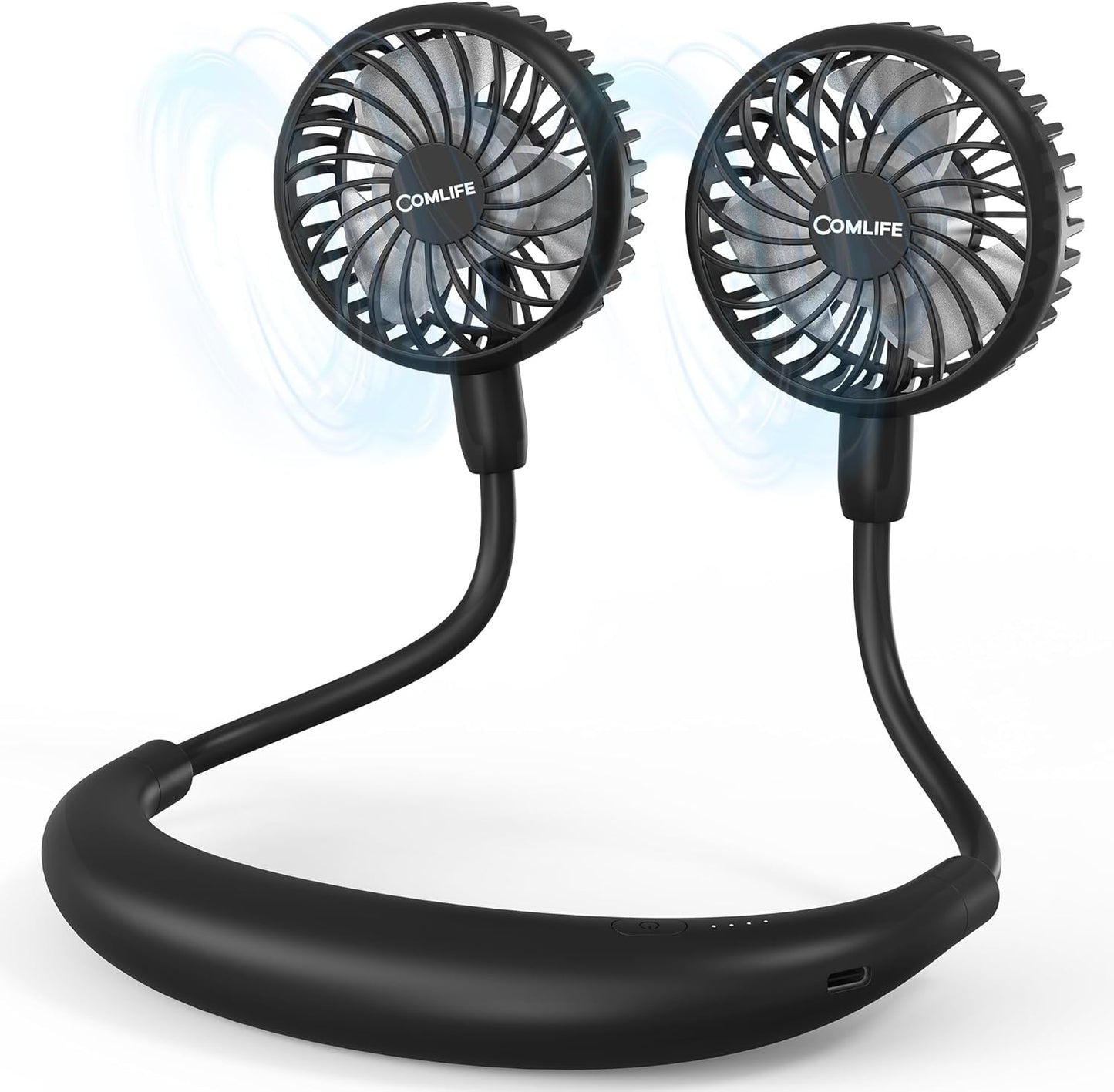 COMLIFE Portable Neck Fan, 5000mAh Rechargeable Battery Powered, 3 Speeds, 360°Adjustable, Double Cooling, Hands-Free Personal Wearable USB Neckband Fan for Home Office Outdoor Travel Sports