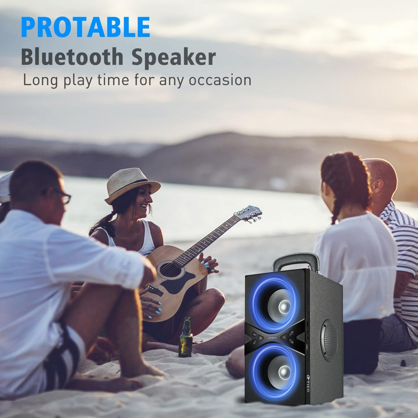 Bluetooth Speakers, Wireless TWS Portable Speaker with Lights,100dB Loud Subwoofer 80w(Peak) Stereo Sound, Bassup Technology, Long Playtime for Outdoor Party