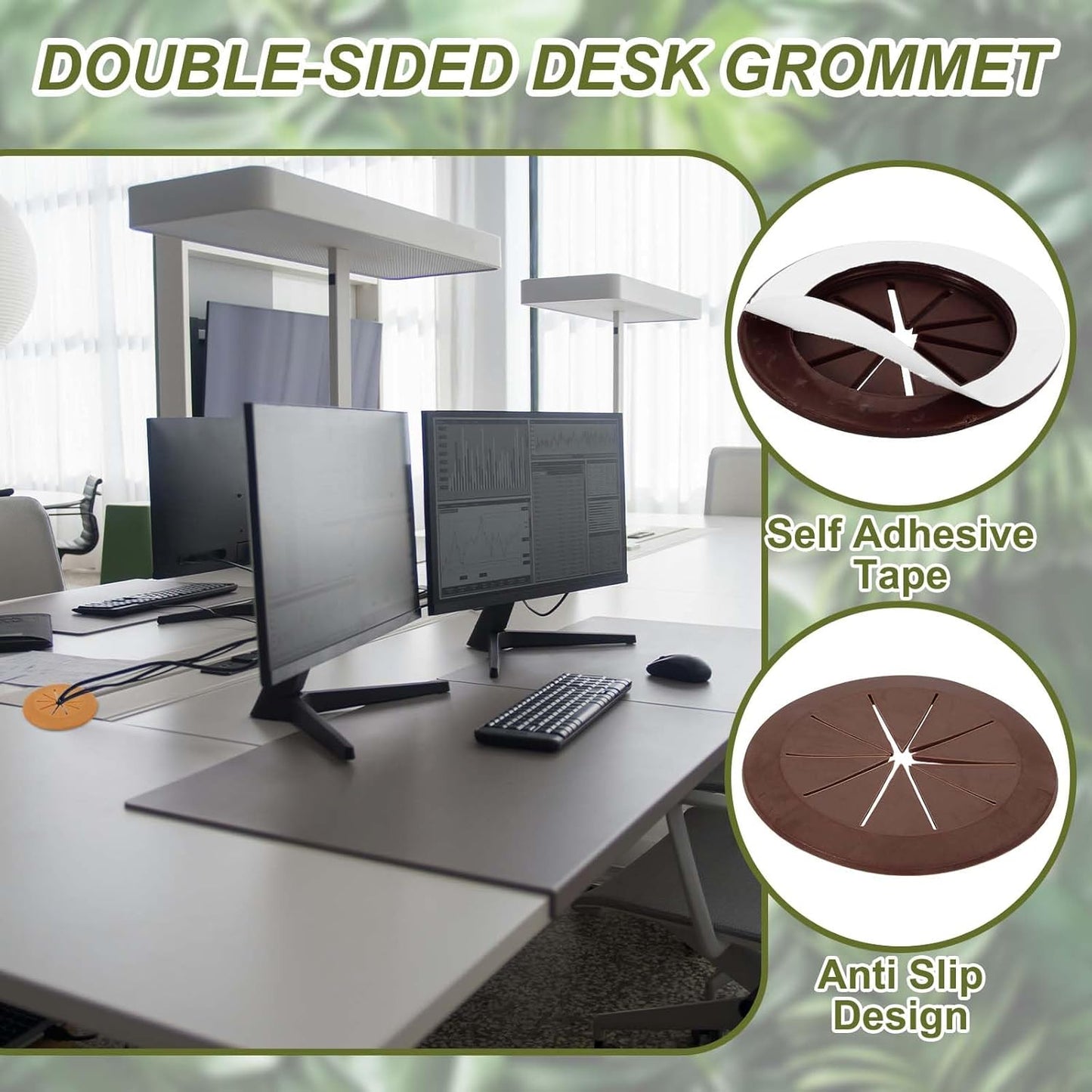 PATIKIL Desk Grommet 2-3/8", 4 Pcs Round Cable Grommet Cord Hole Cover with Adhesive Tape Flexible Table Wire Organizer for Office Home Table Countertop, Deep Brown