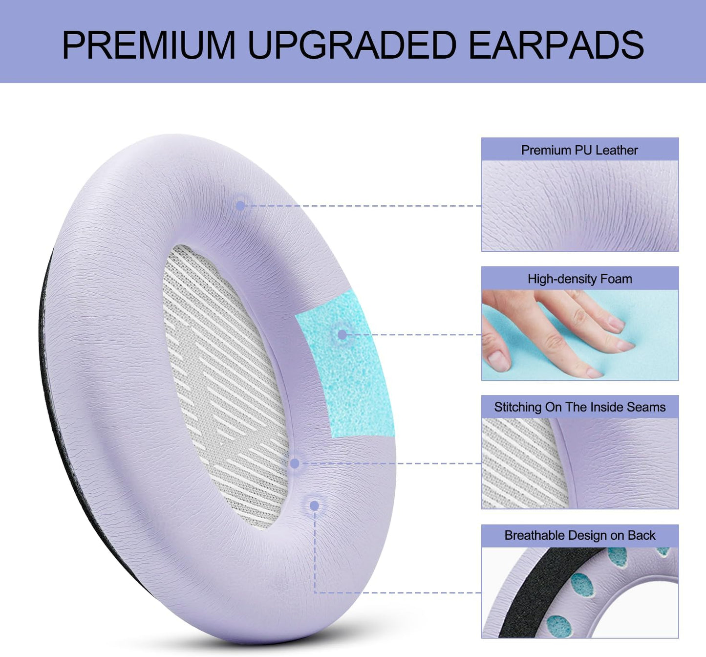 Premium Replacement Ear Pads for Bose QC35 & QC35ii Headphones Made by GEVO - Comfortable Adaptive Memory Foam and Extra Durable - Fits QuietComfort 35 & 35ii / SoundLink 1&2 AE | Chilled Lilac