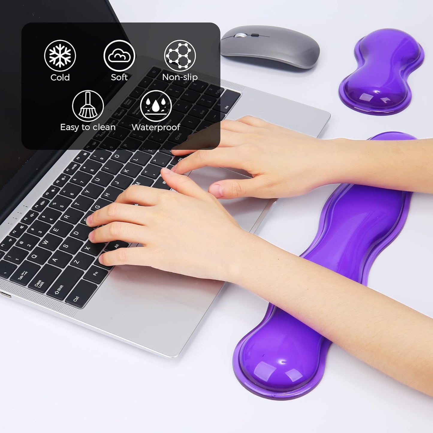 Gel Wrist Rest for Keyboard and Mouse, Wrist Rest for Keyboard, Mouse Wrist Support, Pain Relief, Cool Touch, Non-Skid, Keyboard and Mouse Wrist pad Set