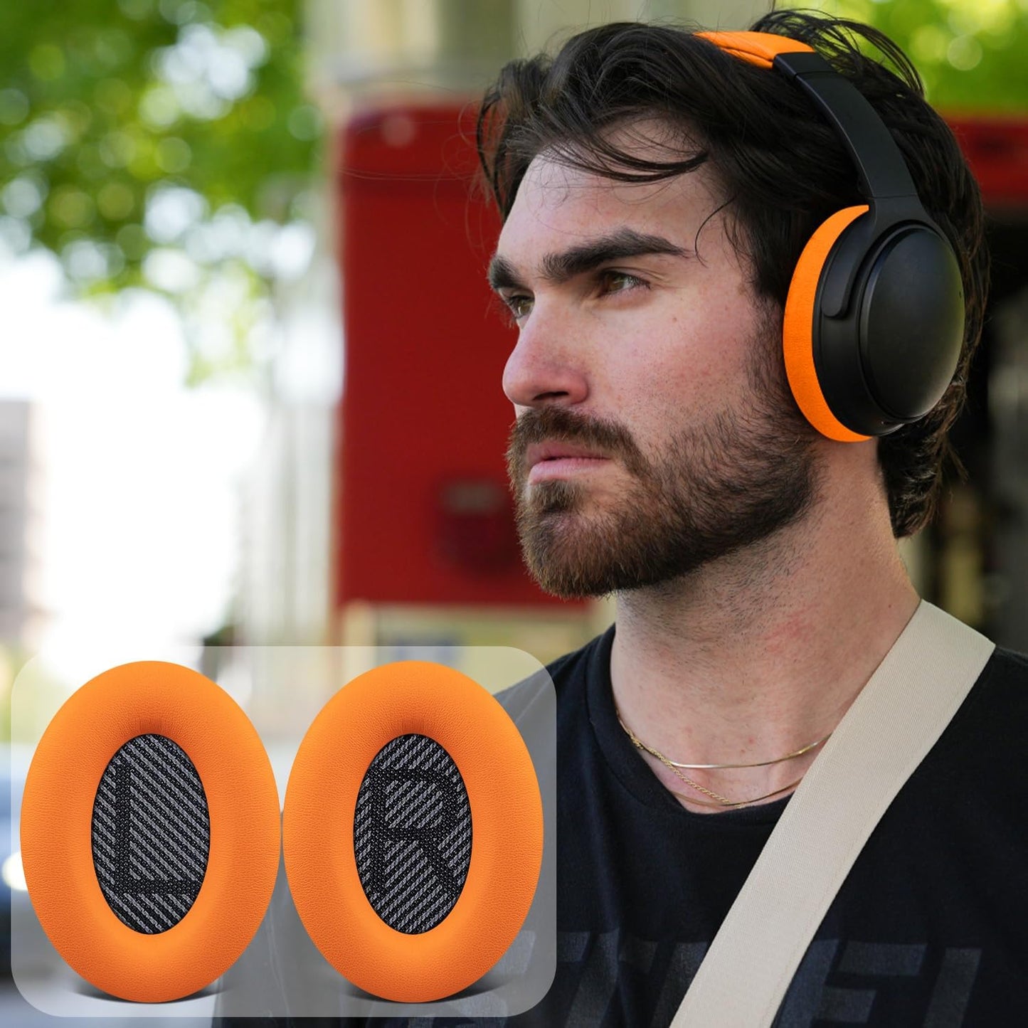 SoloWIT Replacement Earpads Cushions for Bose QuietComfort 35 (QC35) & Quiet Comfort 35 II (QC35 ii) Headphones, Ear Pads with Softer Leather, Noise Isolation Foam, Added Thickness (Orange)
