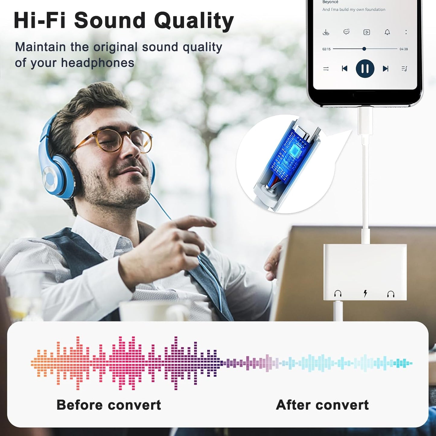 USB C to 3.5mm Audio Adapter, 3 in 1 Aux to USB C Headphone Splitter Dual 3.5mm Audio Jack and PD 60W Fast Charging, Compatible for iPhone 15 16,Galaxy S22 S21/Note 20,Pixel 4 3 XL,Huawei,etc