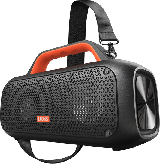 DOSS Extreme Boom Bluetooth Outdoor Speaker with 60W Mighty Sound, Deep Bass, 30H Playtime, USB-C, Bluetooth 5.3, IPX6 Waterproof with Portable Strap for Camping, Beach, Garage-Orange