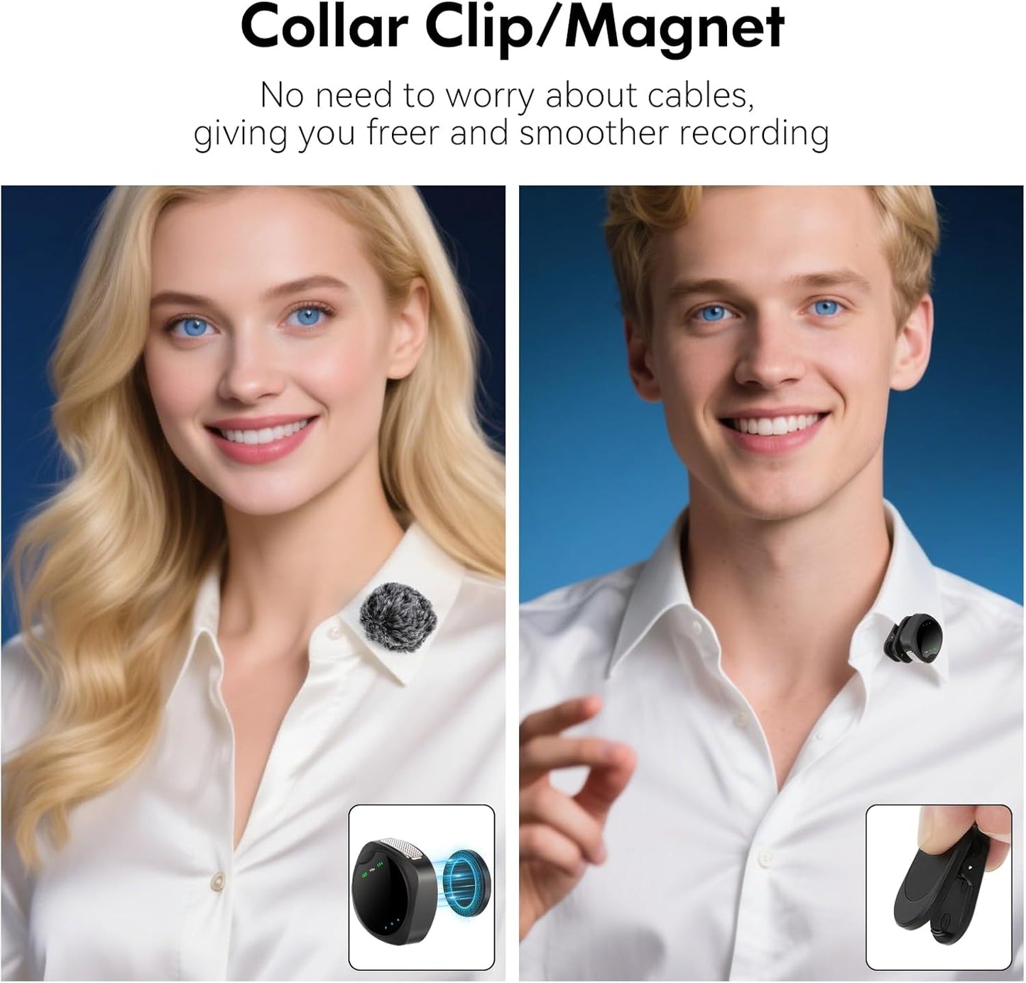 Wireless Lavalier Microphone for iPhone/Android, Lapel Mics with Lightning/USB-C Plug-Play, 100FT Range, Omnidirectional Condenser Mic for Video Recording, Interview, Podcast, Vlog, YouTube