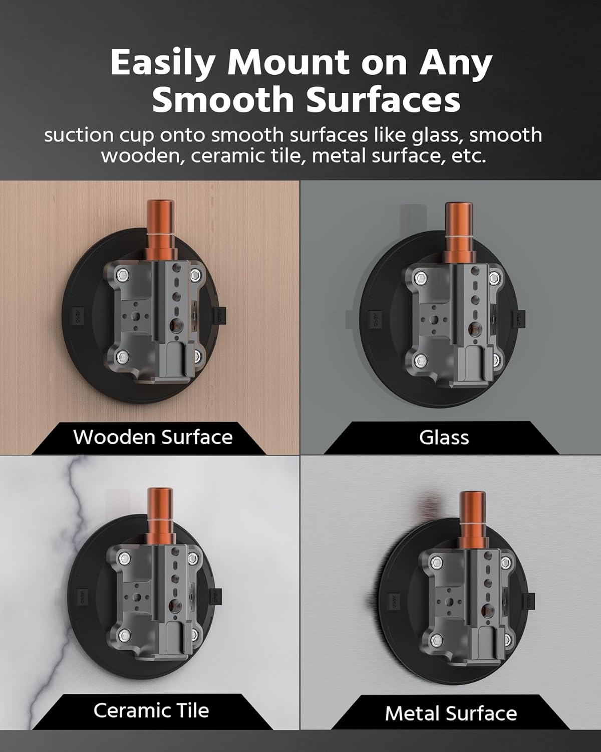 4.5" Suction Cup Camera Mount – Car, Windshield & Dash Cam Mount with Cold Shoe, NATO Rail, 1/4"-20 & 3/8-16 Threads (4.5“)