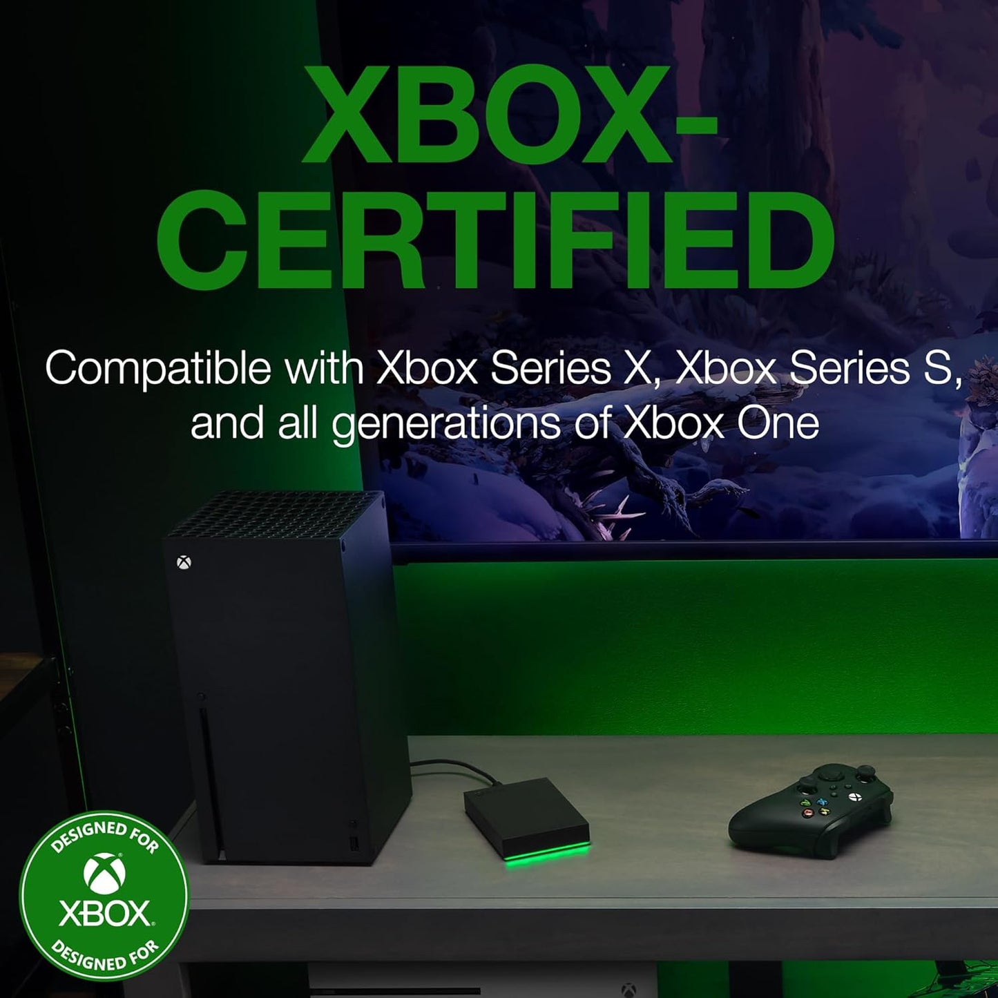 Seagate Game Drive for Xbox 5 TB External Hard Drive Portable HDD - USB 3.2 Gen 1, Black with Built-in Green LED bar, Xbox Certified, 3 Year Rescue Services(STKX5000403)