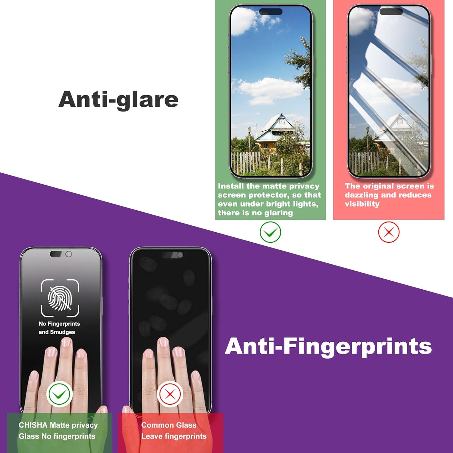 2 Pack Matte Privacy Screen Protector for iPhone 15 Pro Max, 9H Tempered Glass, Full Coverage, Anti-Fingerprint, Auto Dust-Elimination, No Bubble, Easy Installation