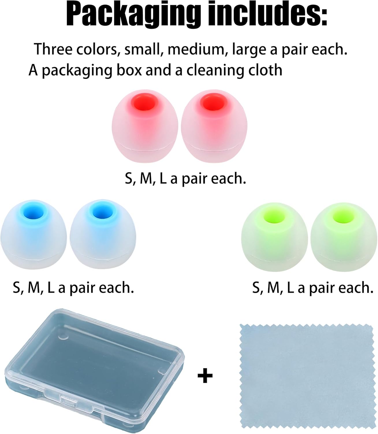 Silicone Replacement Earbud Tips Earbud Caps Fit Most in-Ear Earbuds(Inner Hole 3.8mm -5.1mm) Headphone Ear Tips Earbuds Covers 9 Pairs S M L