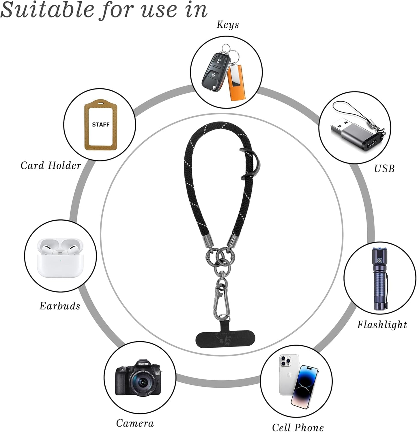 Cell Phone Wrist Strap Phone Lanyard Wrist Phone Wristlet Lanyard Hand Wristlet Strap (Black Reflective)