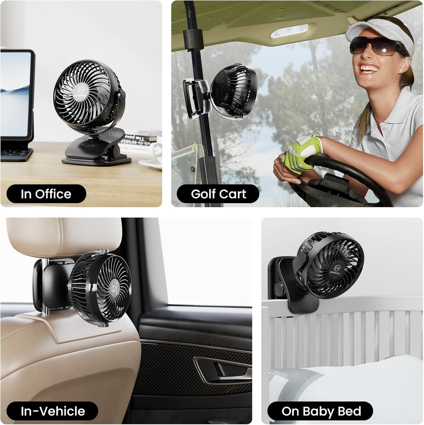 Shinebella AA Battery Powered Clip on Fan with 4-Speed, 5’’ Small Desk Fan with Aroma Function, USB Powered, 360°Rotation, Ultra Quiet, for Golf Cart, Stroller, Bedroom,Car(Batteries Not Included)