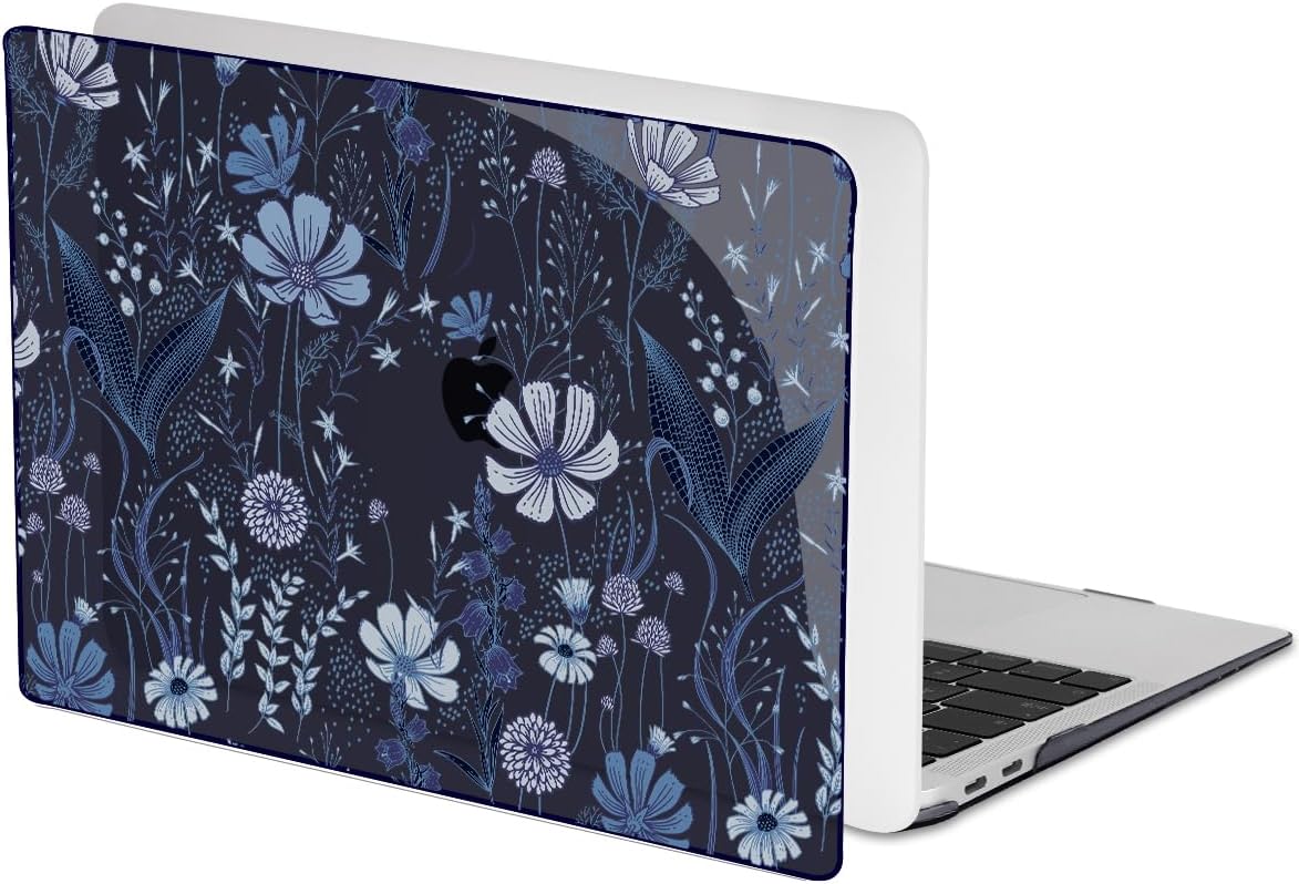for 2018 2019 2020 2021 MacBook Air 13 Inch Case M1 A2337 A2179 A1932, Pattern Plastic Hard Shell Case Cover for MacBook Air 13.3 M1 with Retina Display & Touch ID, Wild Flowers Black