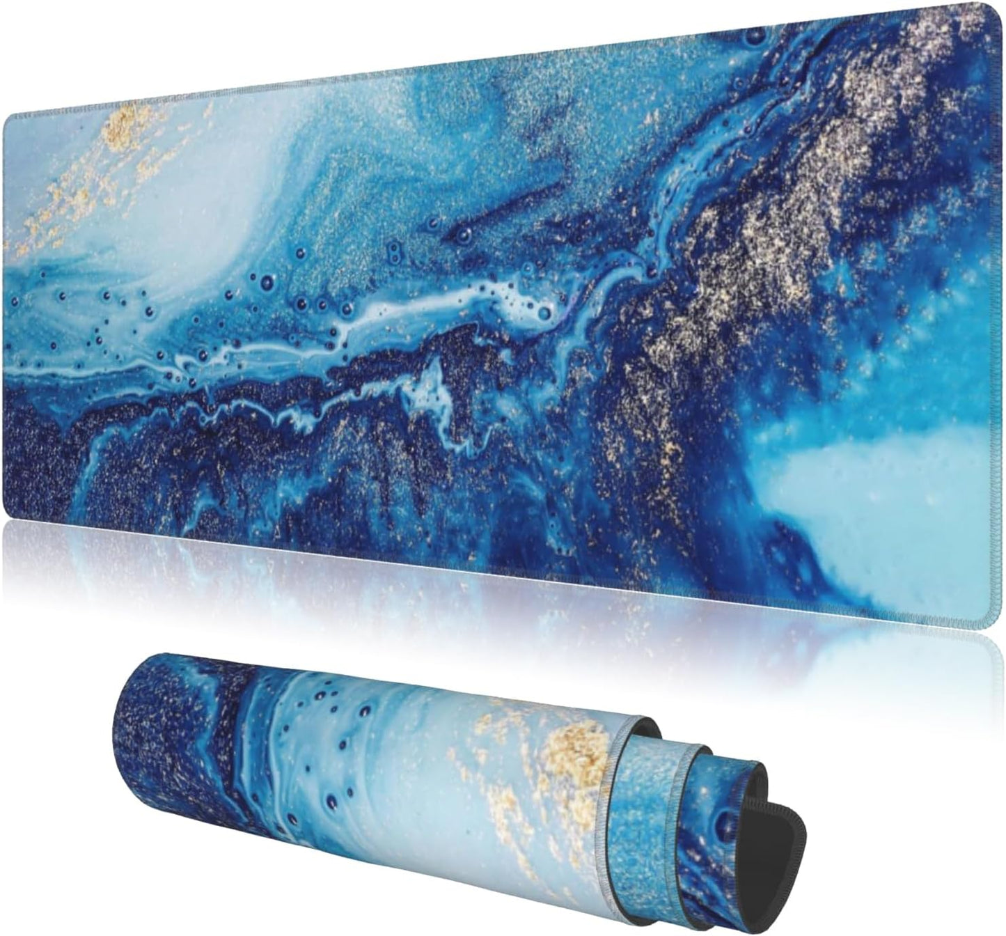 Mouse Pads Navy Blue Gold Modern Abstract Marble Large Mouse Pad, Gaming Mousepad, Keyboard and Mouse Pad with Stitched Edges,PC Desk Mat for Game,Work,Office(31.5"*11.8")