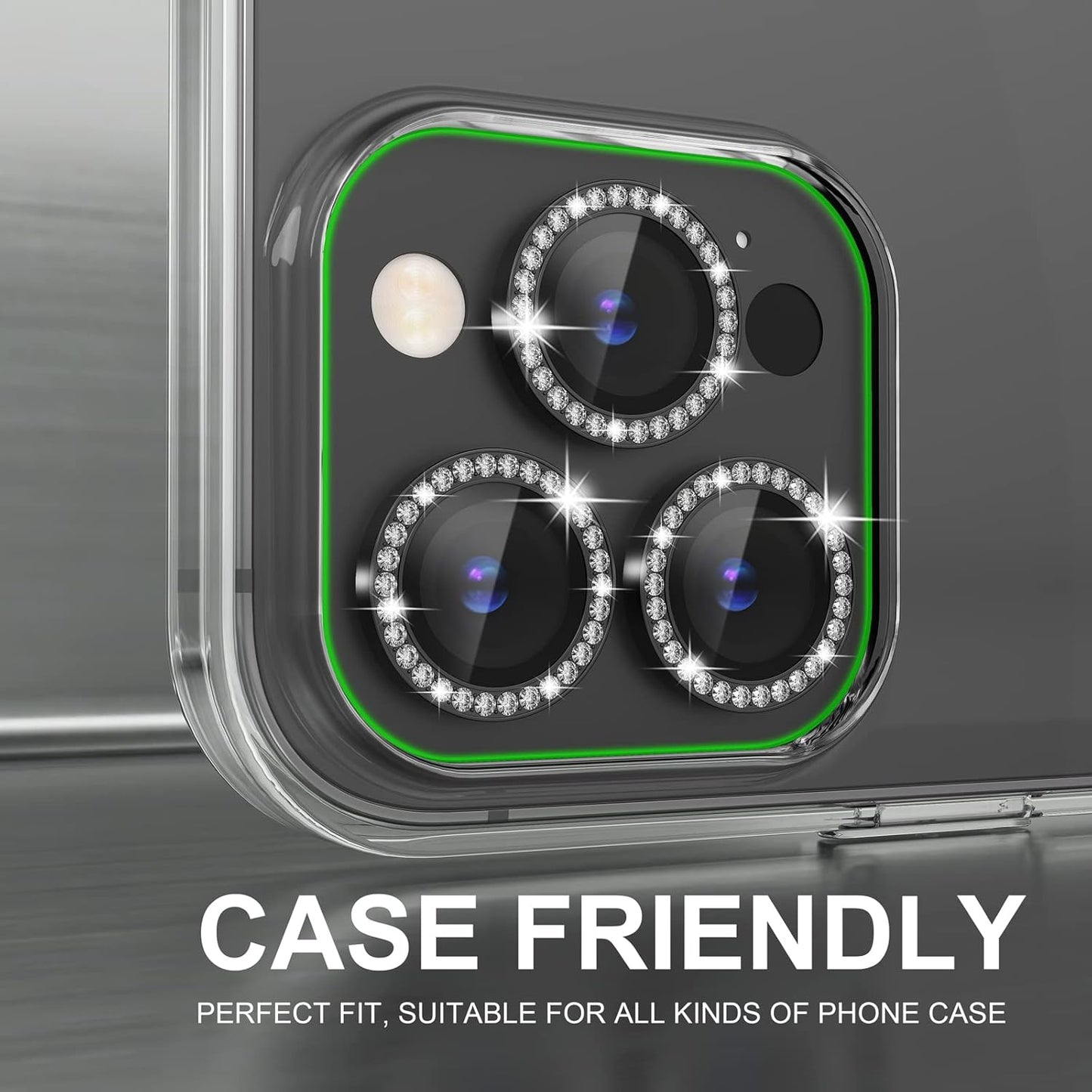 Choiche [3+1 for iPhone 14 Pro/iPhone 14 Pro Max Camera Lens Protector Bling, 9H Tempered Glass Camera Cover Screen Protector Metal Ring Decoration Accessories (Diamond-Black)