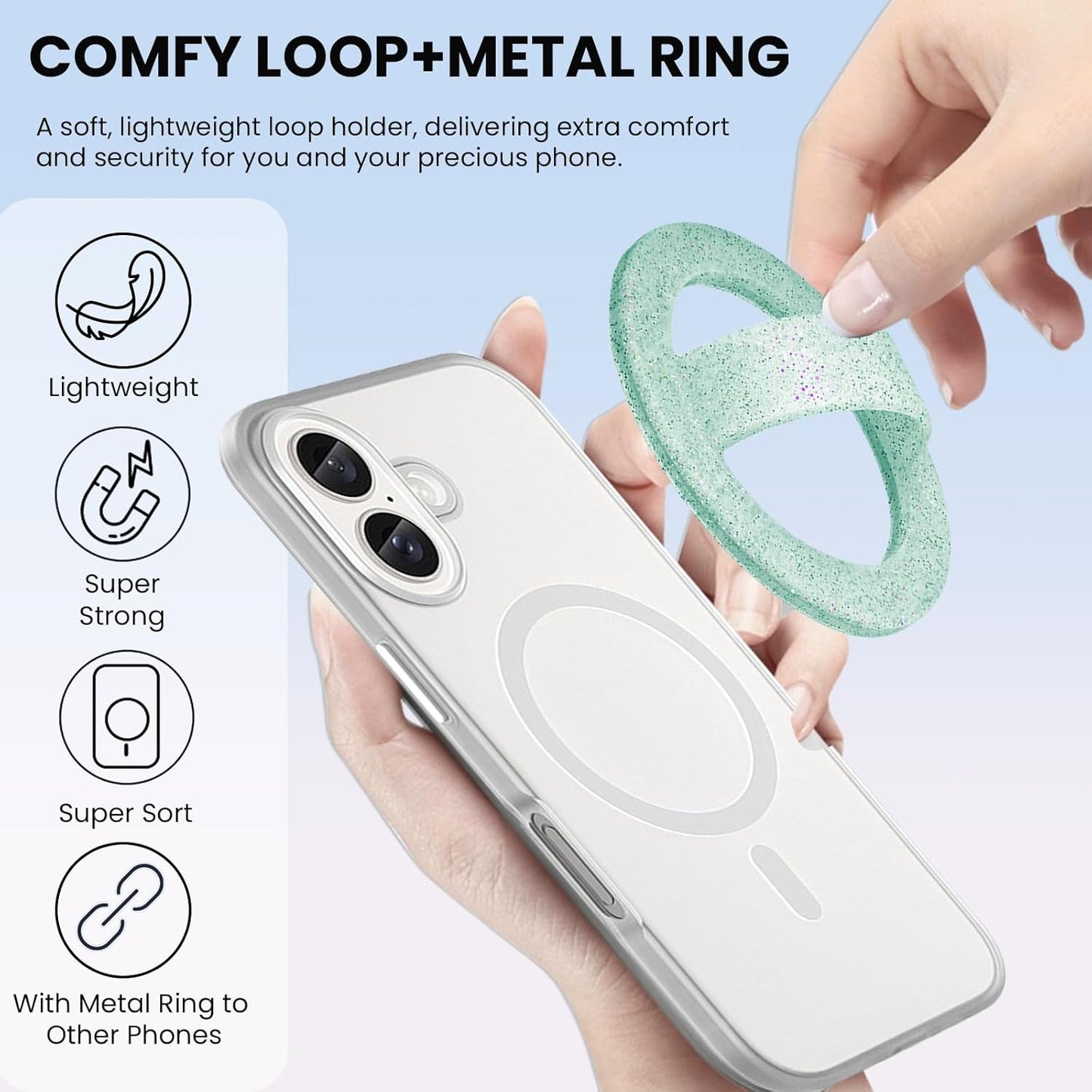 Magnetic Silicone Ring Grip Phone Holder, Loop Grip Phone Holder,Magnetic Phone Loop,Magsafe Phone Grip,Compatible with Magsafe for iPhone 16/15/14/13/12 Series (Green Sparkle)