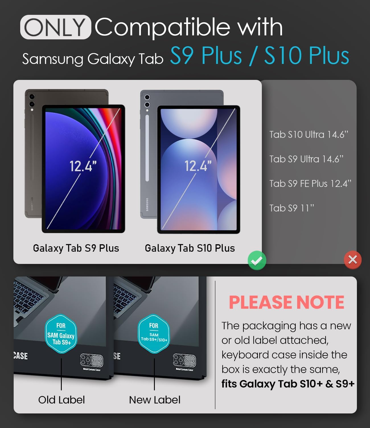 Nillkin for Samsung Galaxy Tab S10 Plus/S9 Plus 12.4" Case with Detachable Keyboard, 7-Color Backlit, Trackpad, S Pen Holder, Rugged Keyboard Case with Camera Cover for Samsung Tablet S9+/S10+ 5G