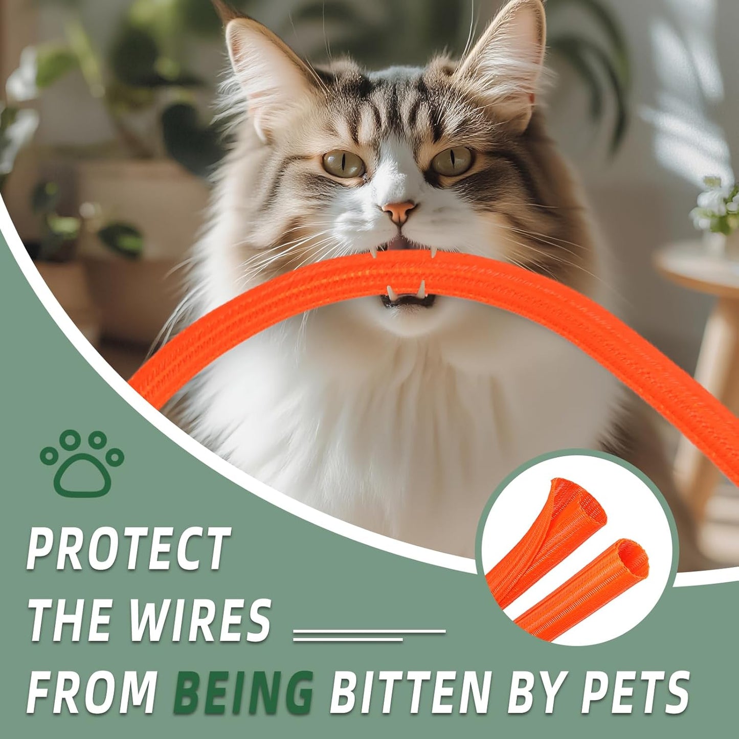 Split Wire Loom Tubing, Cable Protector Sleeve, Braided Cable Management for TV/Computer/Home Theater/Engine Bay, Cord Protectors from Pets No Chew (Orange, 1/8"-10ft)