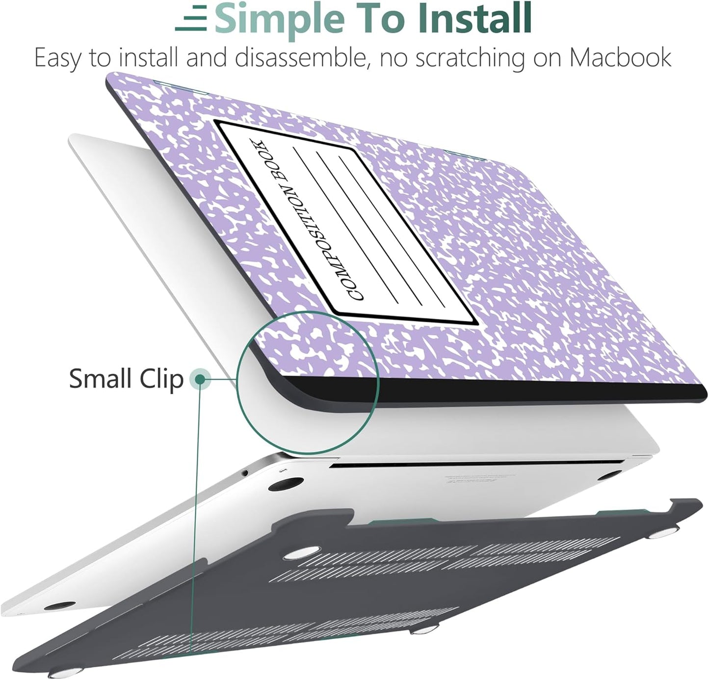 MEEgoodo Case for MacBook Pro 13 inch Case with M2 Chip 2022 2021 2020 New A2338 M1 A2251 A2289, Hard Shell with Keyboard & Camera Cover Compatible with 13 inch MacBook Pro, Composition Book Purple