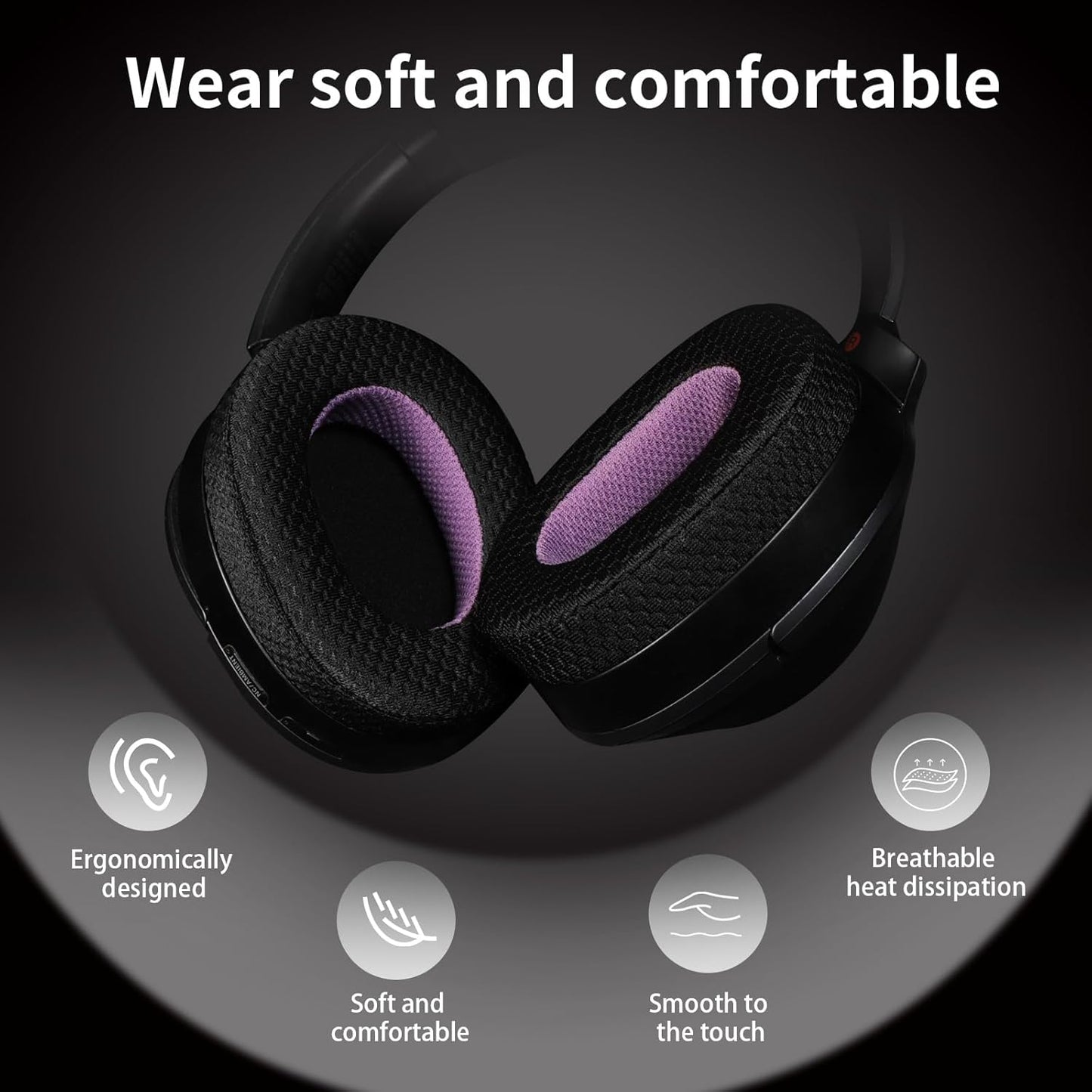 Breathable Mesh Replacement Earpads for WH-1000XM2/MDR-1000X - Comfortable Black/Purple Ear Pad Cushions