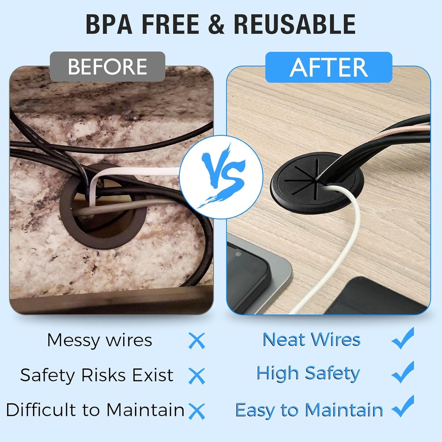 Desk Grommet 2" (50 mm), Desk Hole Cover for Cables White and Black, Cable Grommet ABS Plastic, Desk Hole Grommet for Office and Home Table Cable, Flexible Cable Cord Organizer-4 Pcs