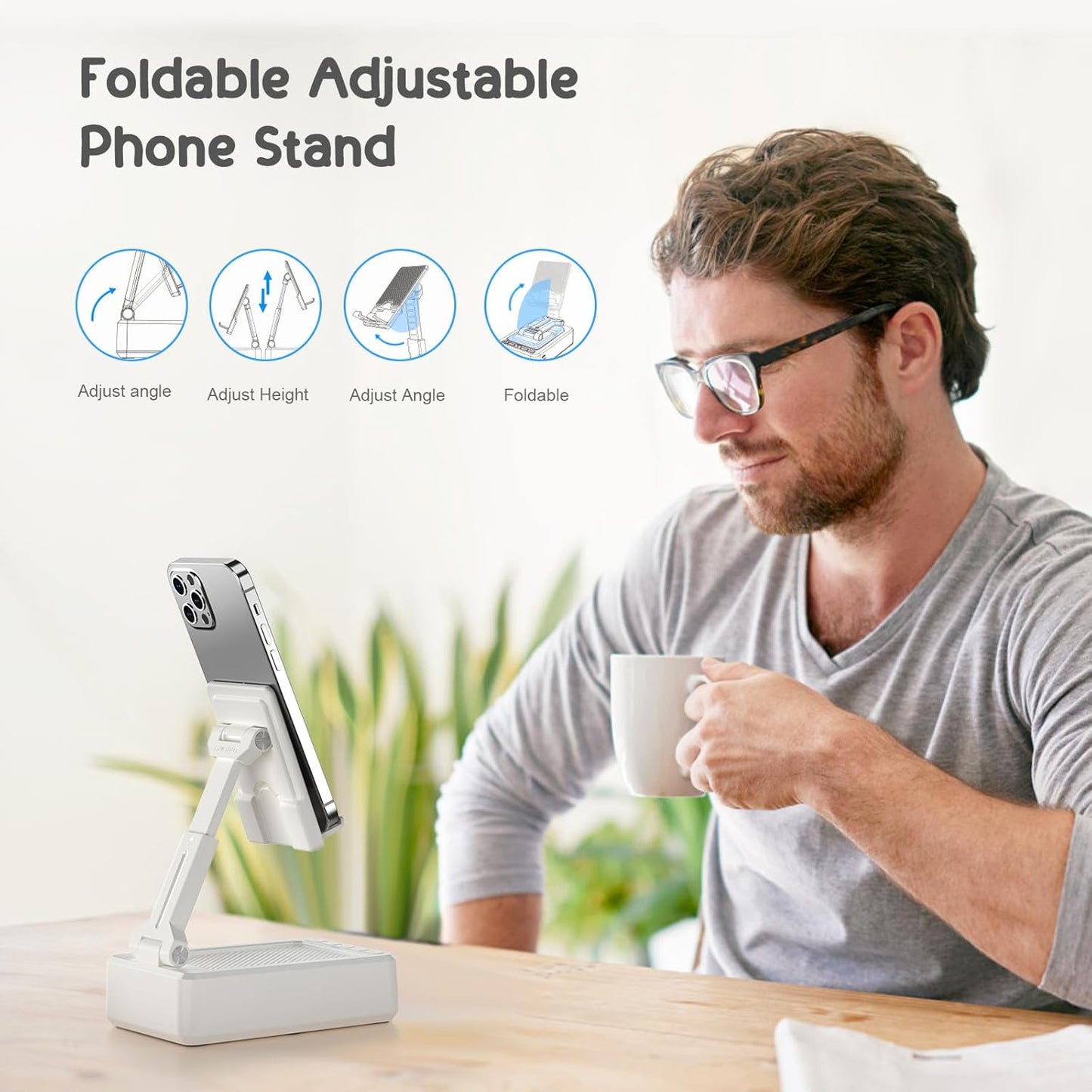TechGlow Foldable Cellphone Stand with Bluetooth Speaker and Power Bank Birthday Gifts for Men Women Mother Father Brother Sister Teens Cool Tech Gadgets-White
