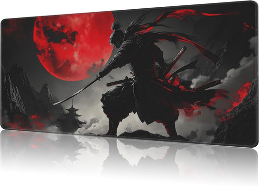 Mouse Pad Large Anime Samurai Non-Slip Gaming Desk Mat with Stitched Edge Laptop Keyboard Desk Pad for Work Home Gaming (35.4 x 15.7 Inches)